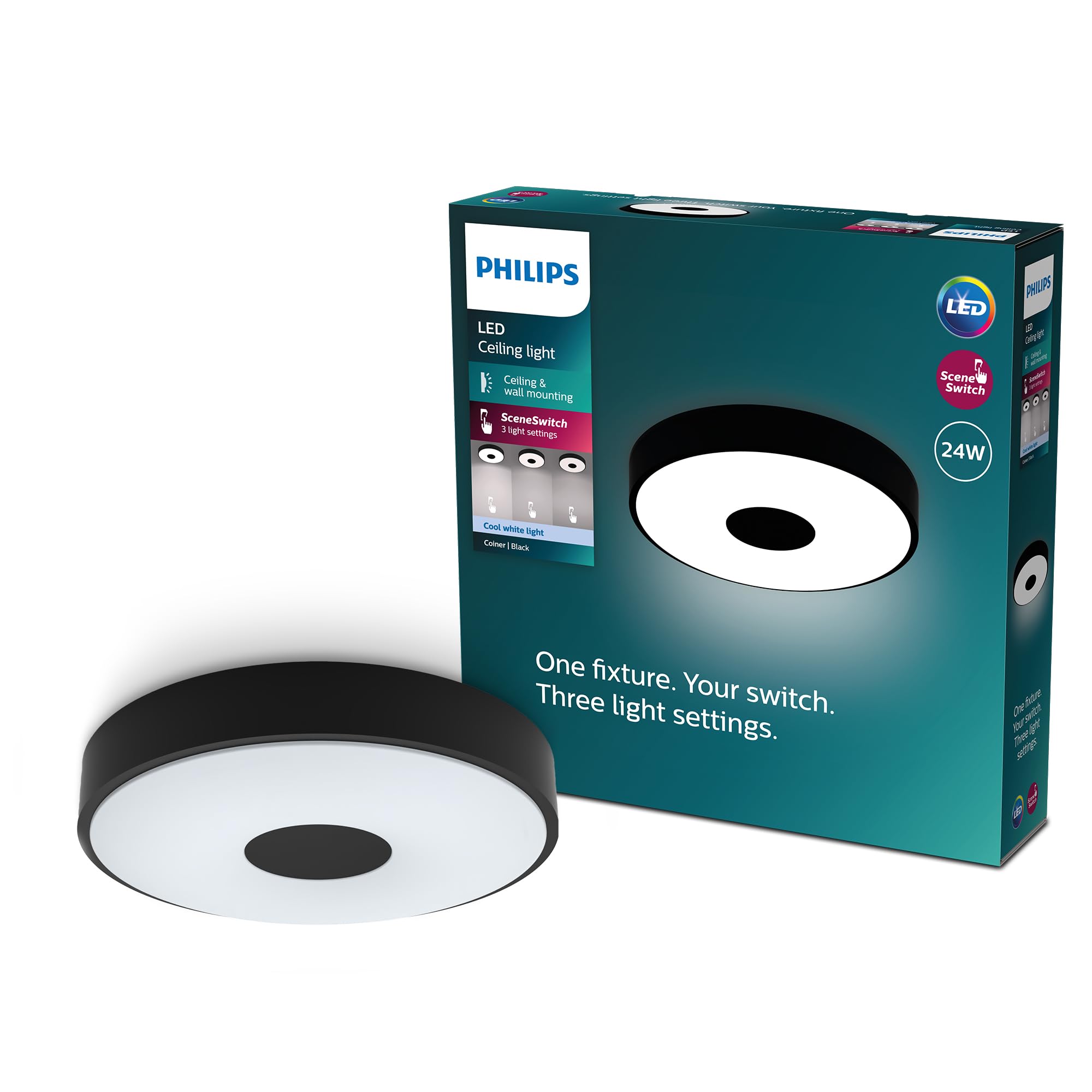 PHILIPS Coiner Ceiling SceneSwitch, Round, 24W, 2800Lm, 4000K, Black, IP20 — image 1