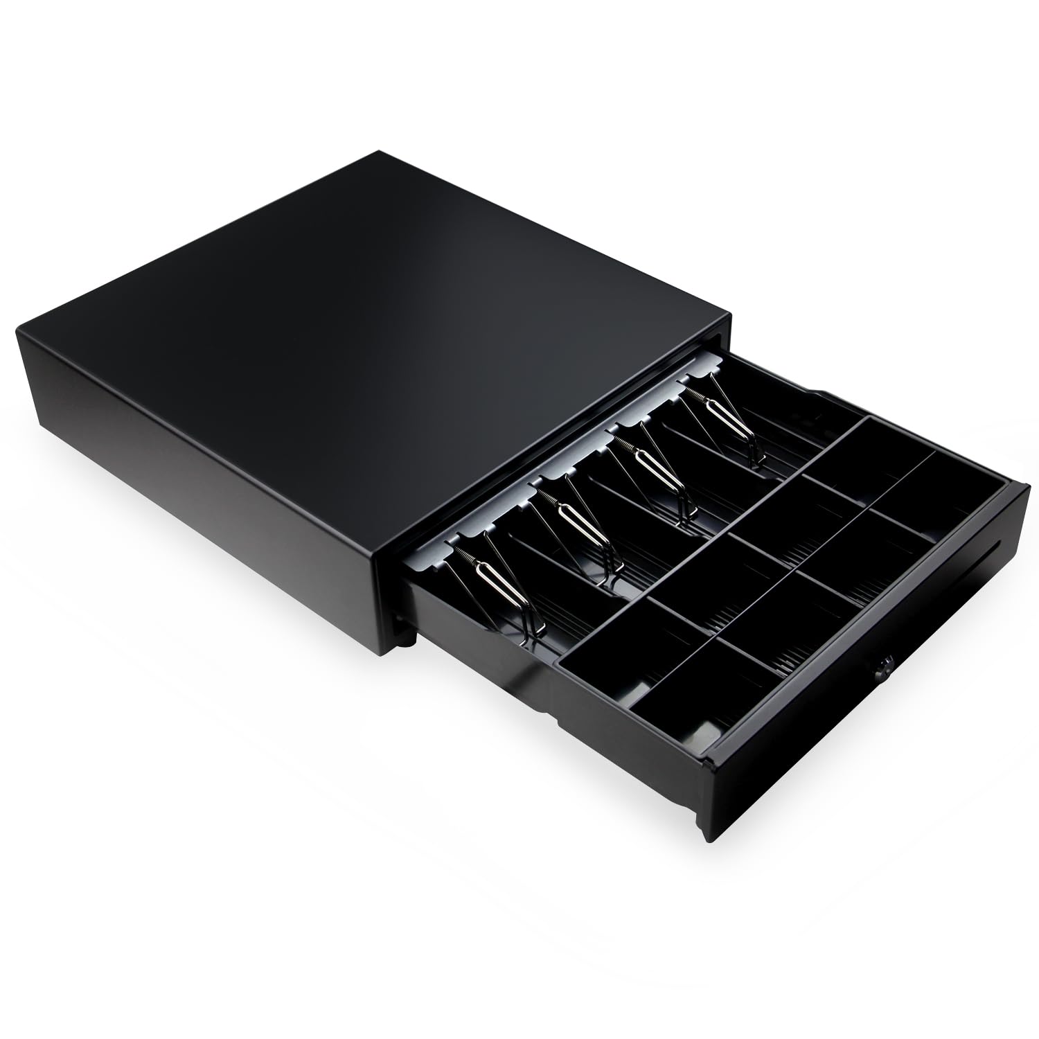 HONEY BEAR Cajón registrador para impresora térmica de recibos de sistema POS, con interfaz RJ11 de 12 V, bandeja para 4 billetes y 8 monedas, color negro