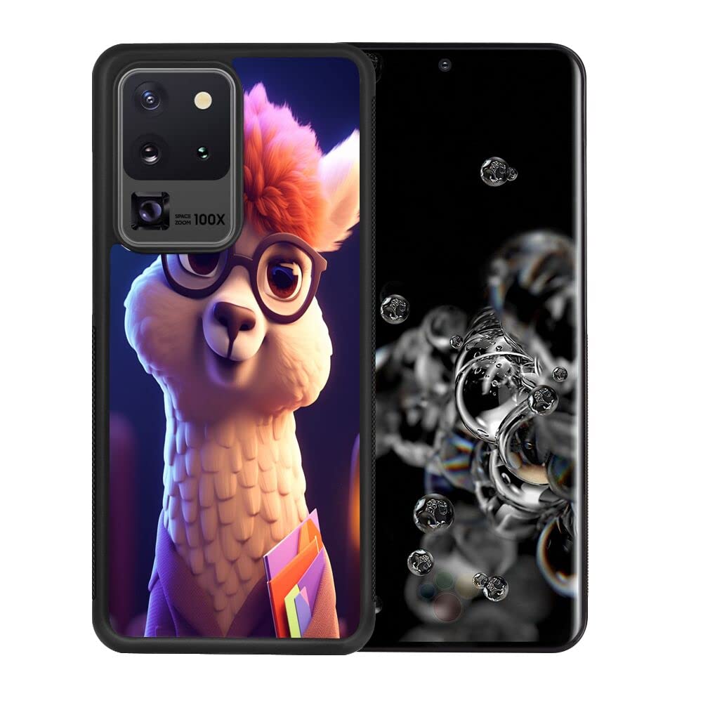 Xioolia Case Suitable for Samsung Galaxy S20 Ultra Cute Alpaca Art-27 Design Pattern Soft Black TPU Rubber and PC Anti-Slip Full Body Protective Phone Case