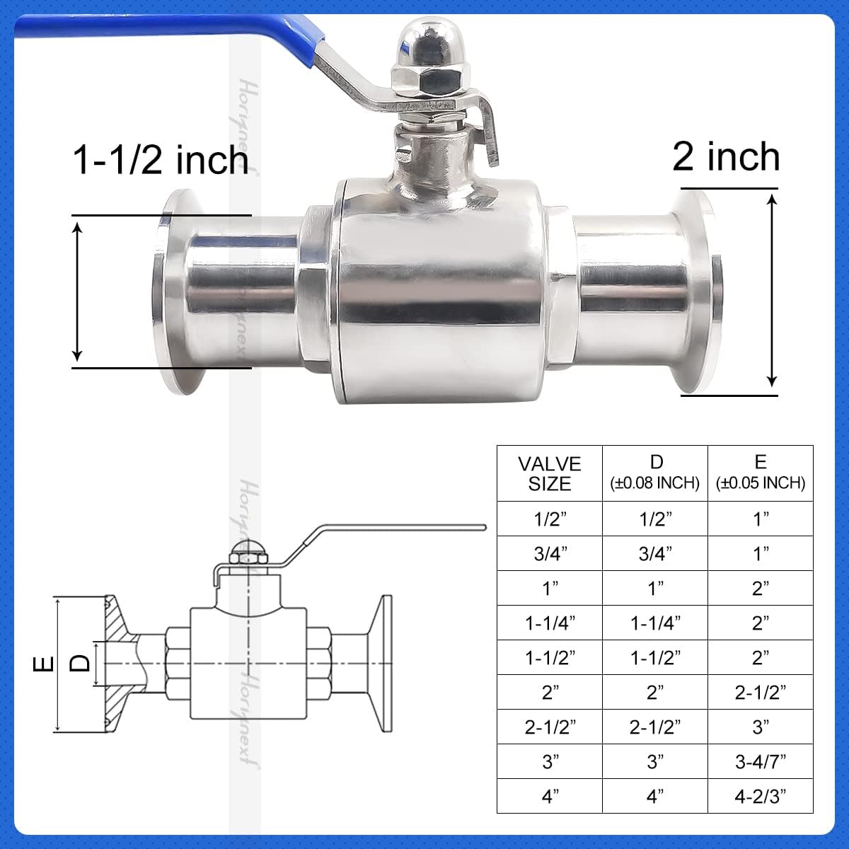 stainless steel 1-1/2 inch tri clamp clover ball valve two way weldless for sanitary home brew flow tube fitting