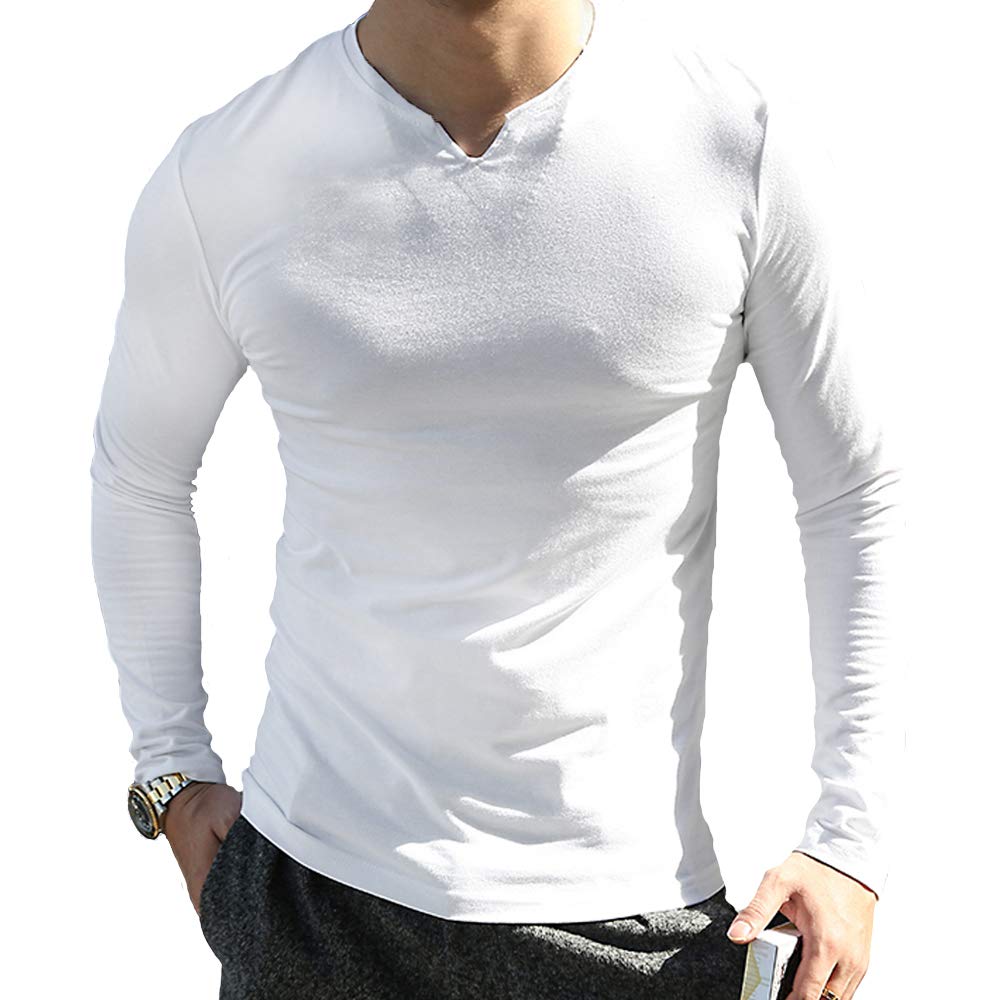 GYMAPEMen's Long/Short Sleeve Beefy T Shirt Slim Fit Casual Cotton V-Neck Basic Undershirts