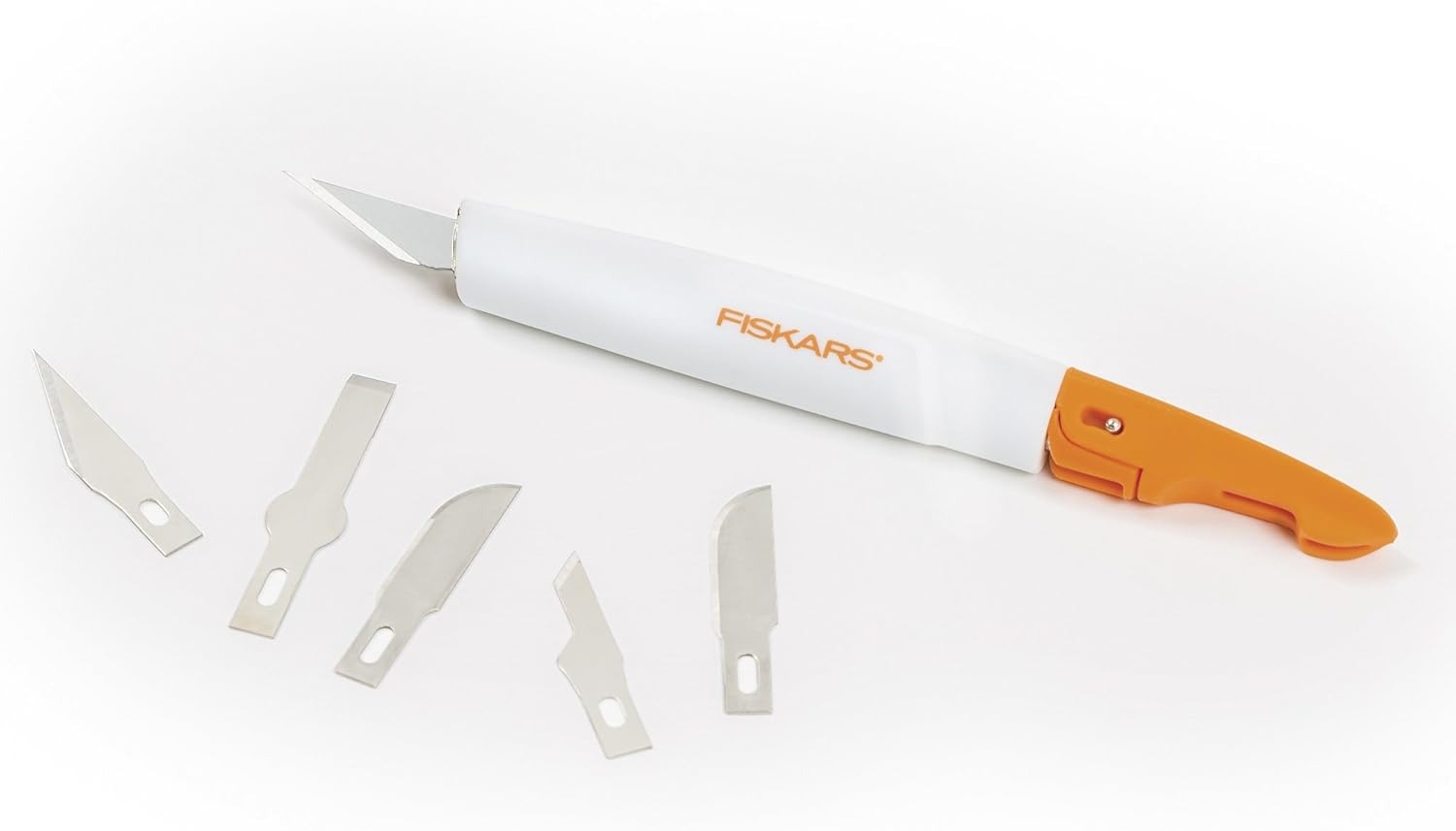 Fiskars Easy Change Medium Duty Precision Craft Knife Cutting and Carving Set, Softgrip and Ideal for Precise Cutting, Includes 12 blades, Orange/White