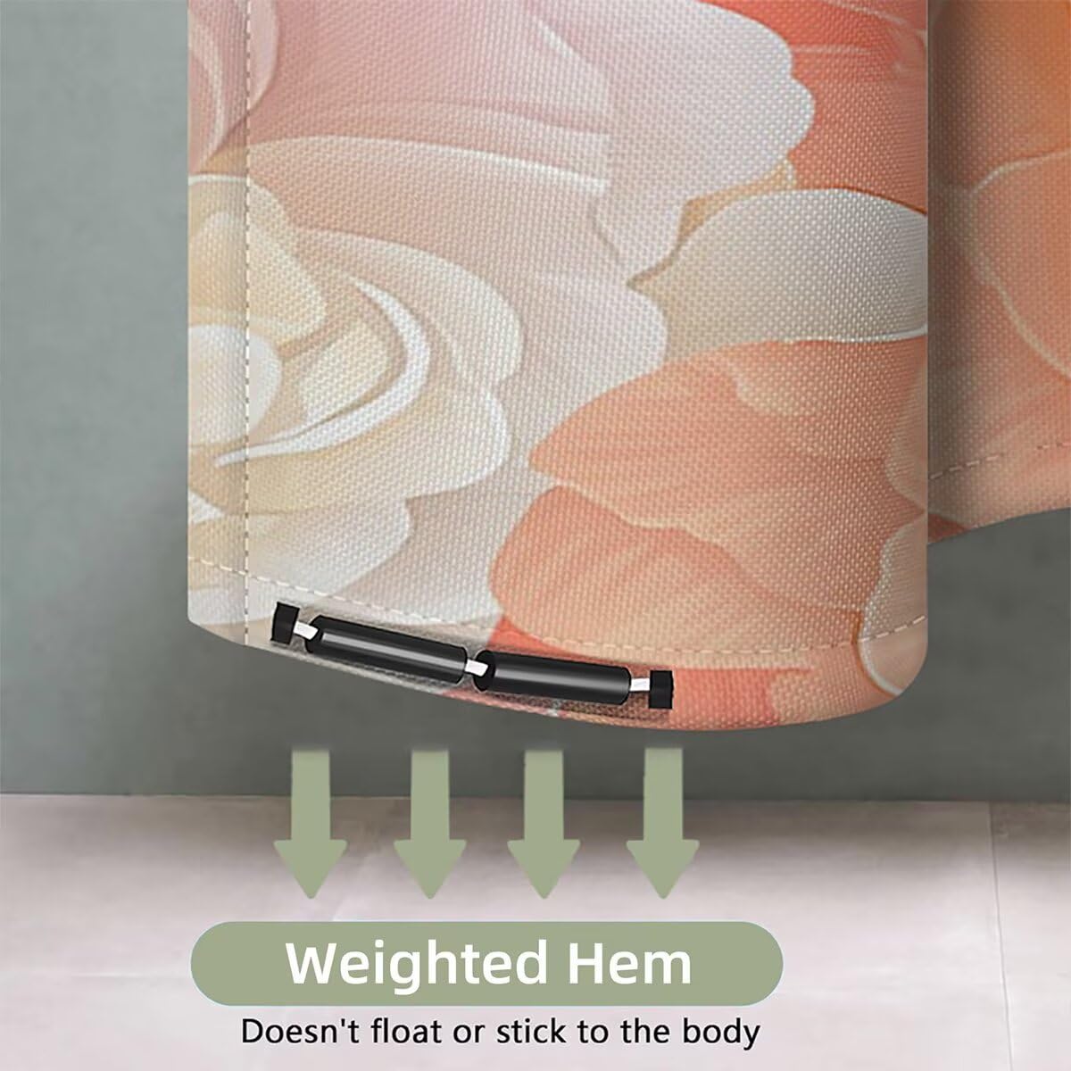 Duschvorhang 240x200 cm, Duschvorhang Rosa Muster, Blumen Shower Curtains mit 12 Plastik Duschrollo Haken, Duschvorhänge mit Gewicht Waschbar Wasserdicht Stoff Polyester für Badewanne Badezimmer -3371