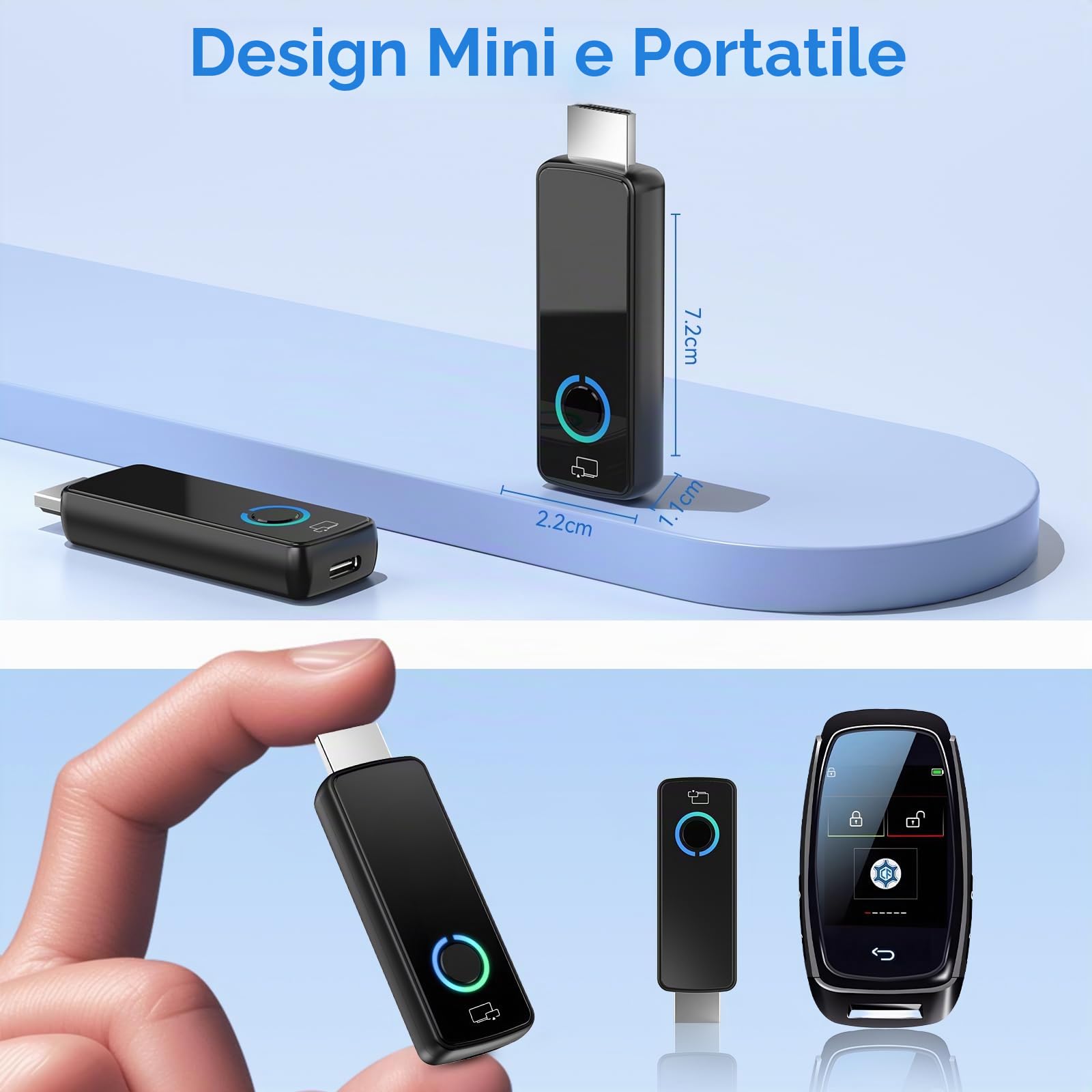 Adattatore HDMI Wireless,Dongle Miracast/Airplay/Screen Mirroring per TV/Proiettore da iOS/Android/Windows – Trasmettitore WiFi HDMI Portatile (W3401)