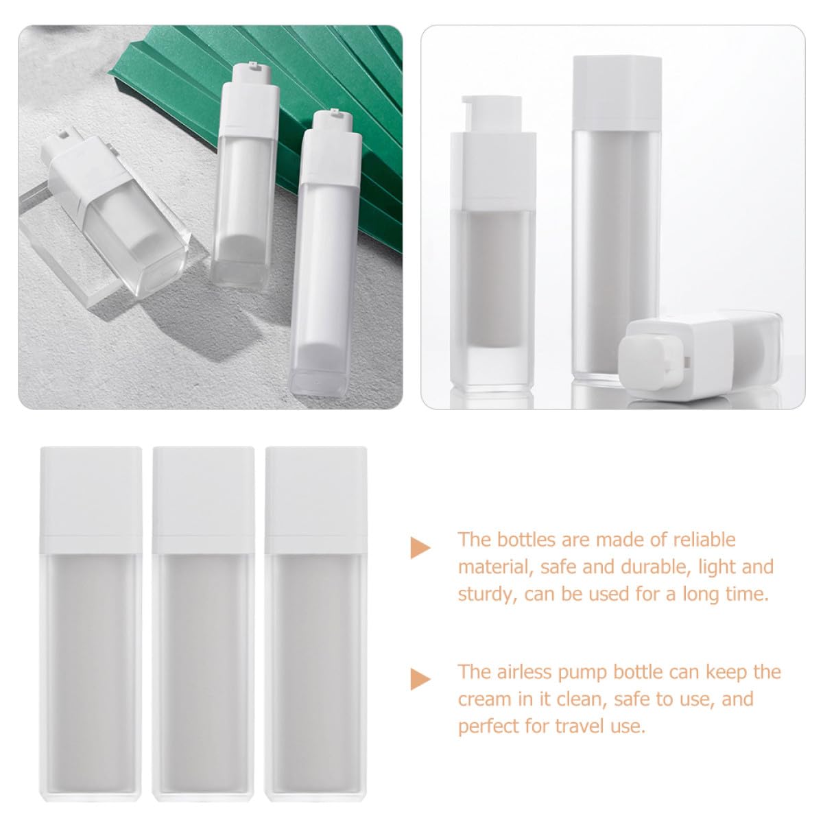 BETOOKY Flaconi da Viaggio Vuoti 3 Pezzi 50ml Pompa Sottovuoto Bottiglie Cosmetiche in As e Pp Leggere Bianco per Crema