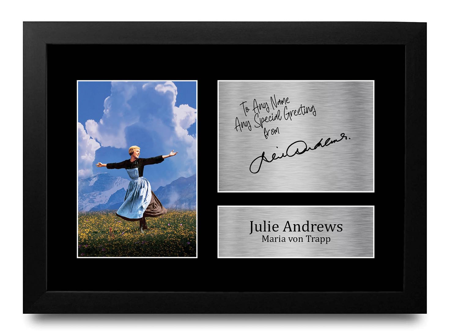 HWC Trading Julie Andrews Sound of Music Personalised Gift - Signed Autograph Picture, Framed A4 Film Memorabilia with Custom Name Message for Birthday Christmas Wedding