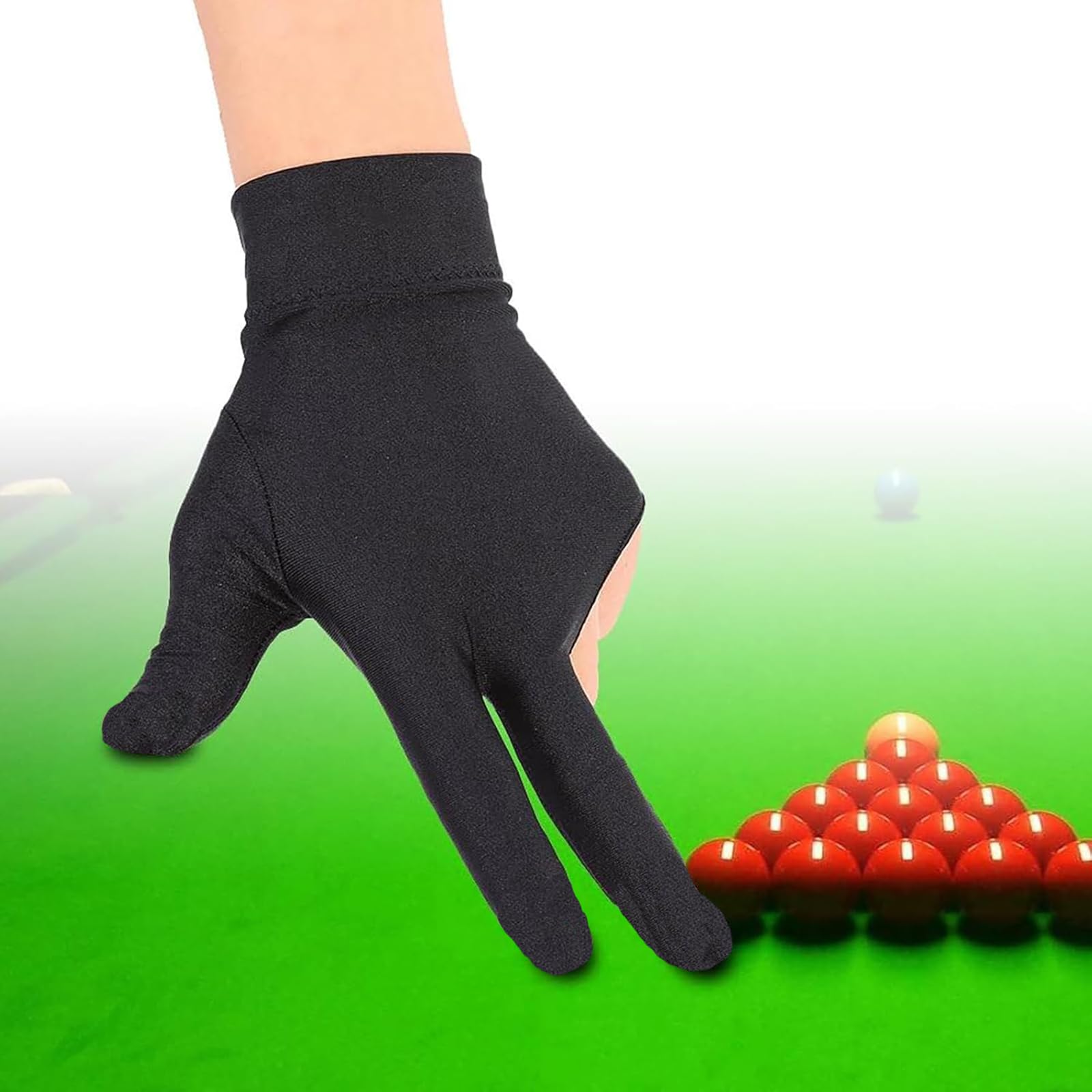 Gants de Billard élastiques en Lycra pour Main Gauche 3 Doigts Lot de 4 - Carom, Piscine, Snooker (Noir)