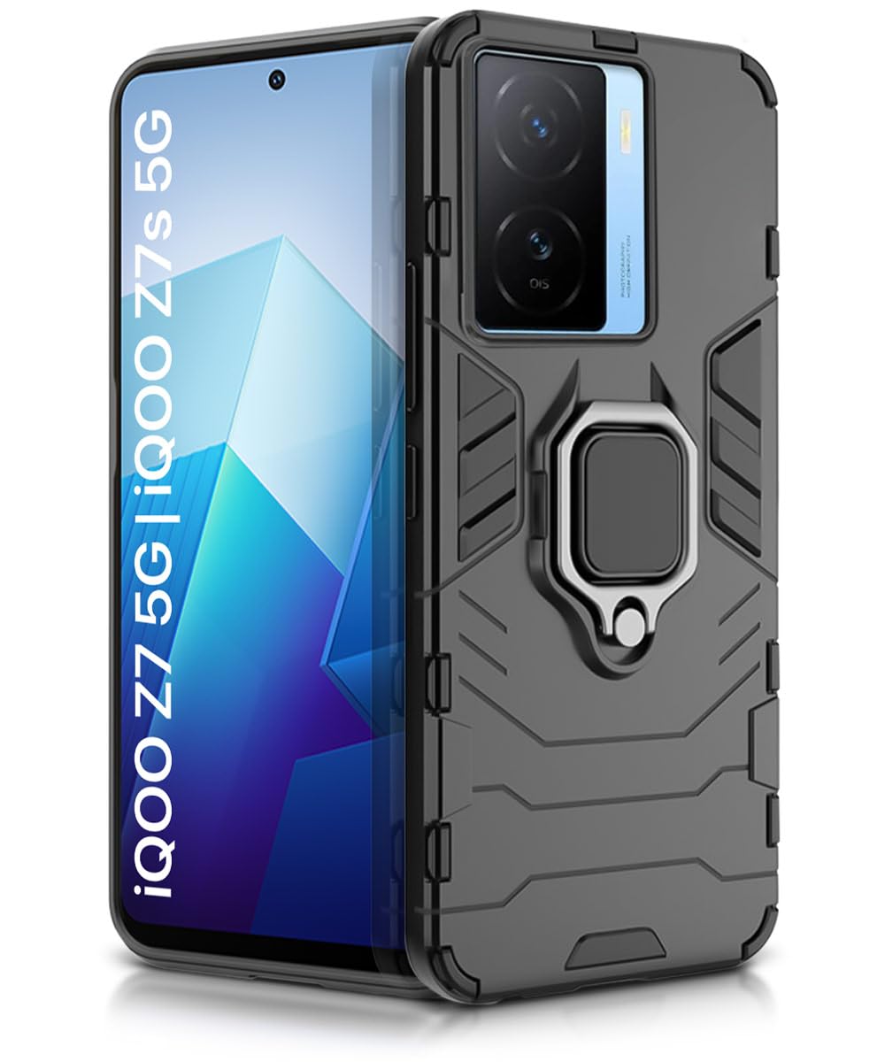 WOW IMAGINE Shock Proof Back Case Mobile Cover for iQOO Z7 5G | iQOO Z7s 5G | Bumper Back Cover Case (Tough Armor | Hybrid PC + TPU | Full Protection with Ring Holder & in-Built Kickstand | Black) (B0C14WCH8G) Amazon Price History, Amazon Price Tracker
