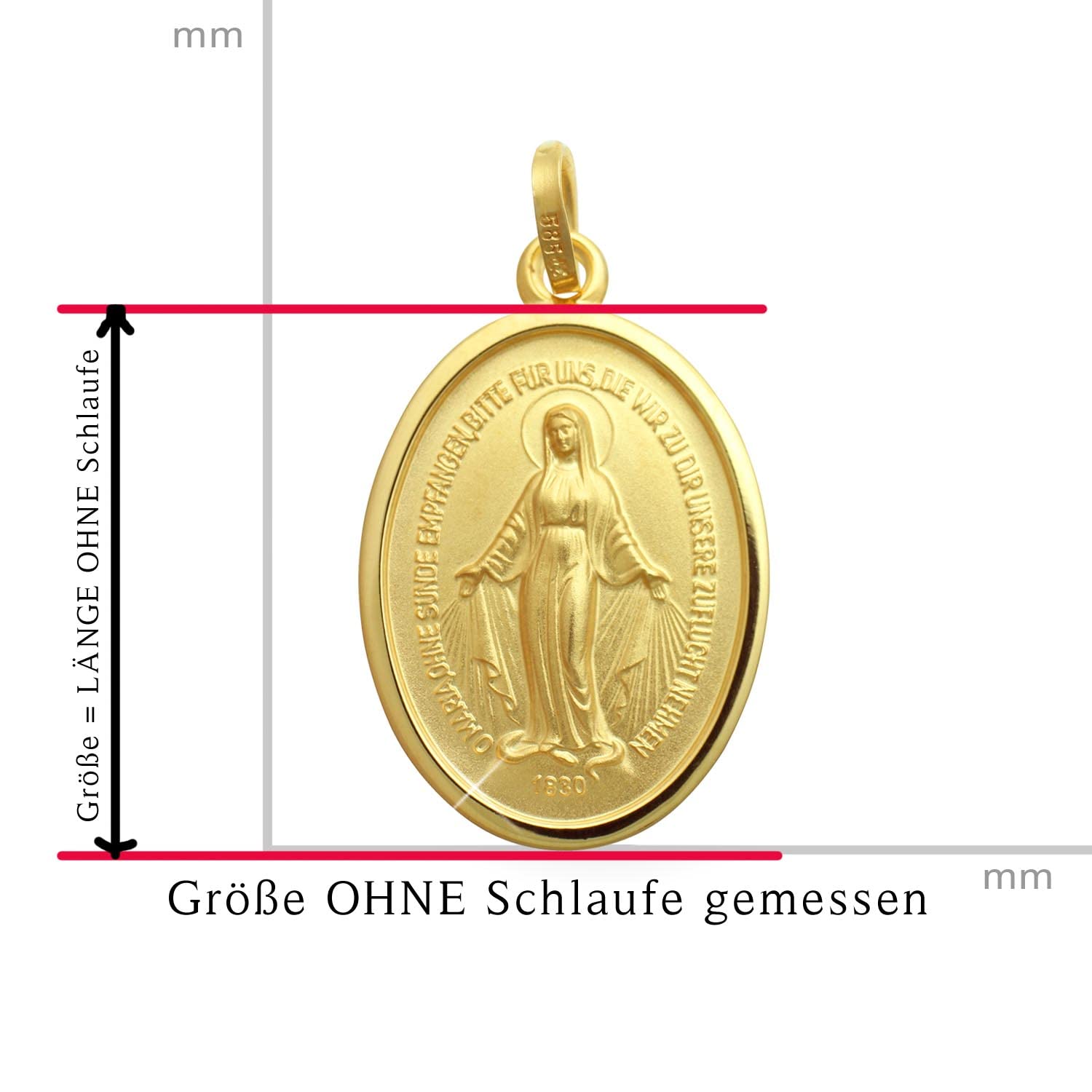 Wundertätige Madonna Immaculata Milagrosa Marienanhänger Medaille echt 8 Karat Gold 333