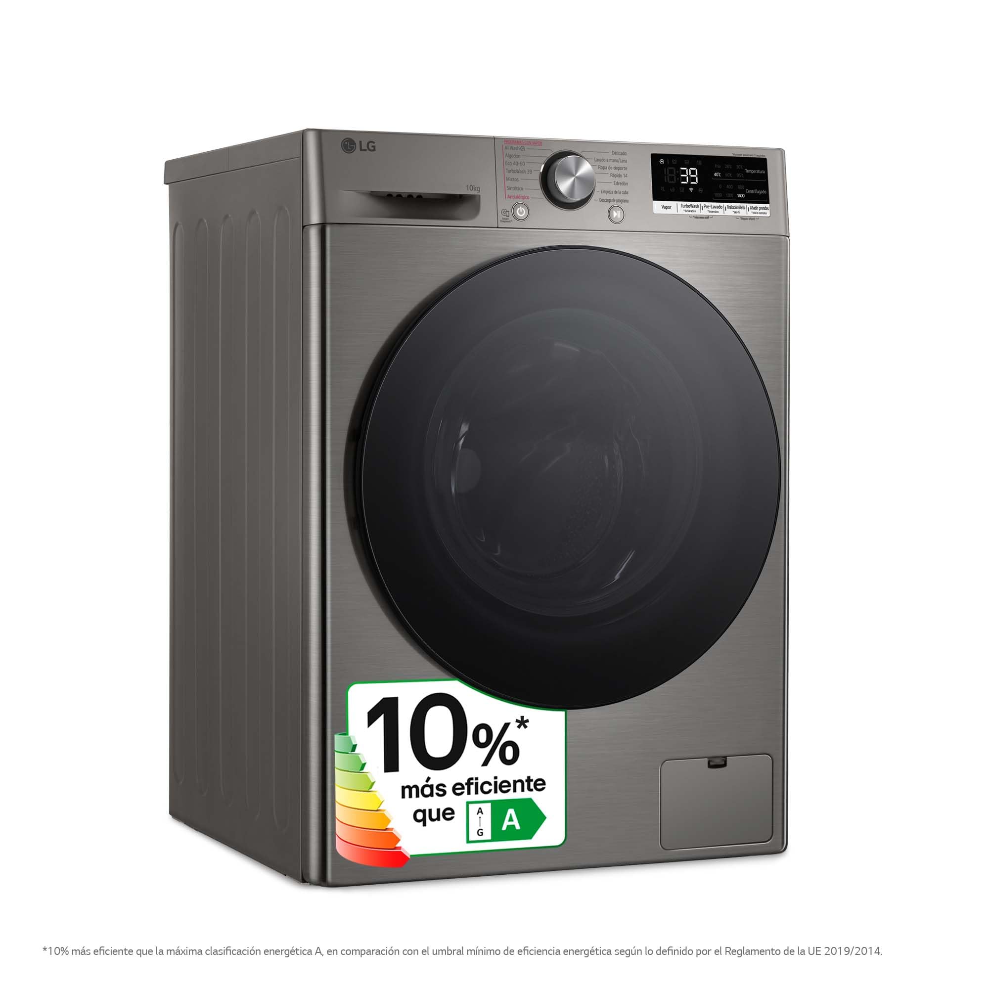 LG F4WR7010AGS - Lavadora Inteligente, 10kg, AI Direct Drive, 1400rpm, Carga Frontal, TurboWash 360º, Casificación A, Serie 700, Inox Grafito