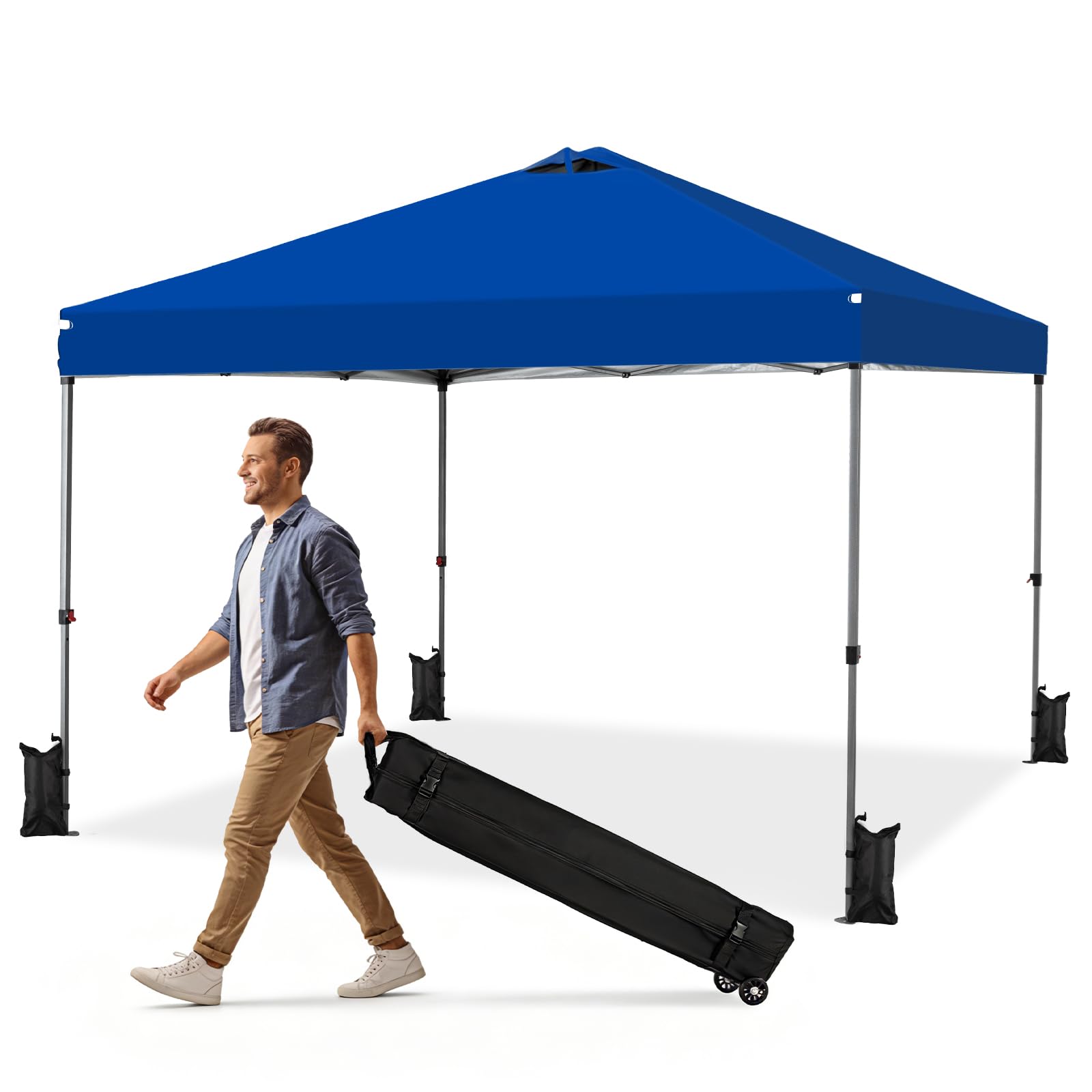 10x10 FT Pop Up Canopy, Easy Up Canopy Tent for Outdoor Patio, Backyard Parties Camping & Beach, Heavy Duty Instant Canopies with 1-Button Setup, 3 Adjustable Heights, UPF 50+ & Wheeled Bag — view 13