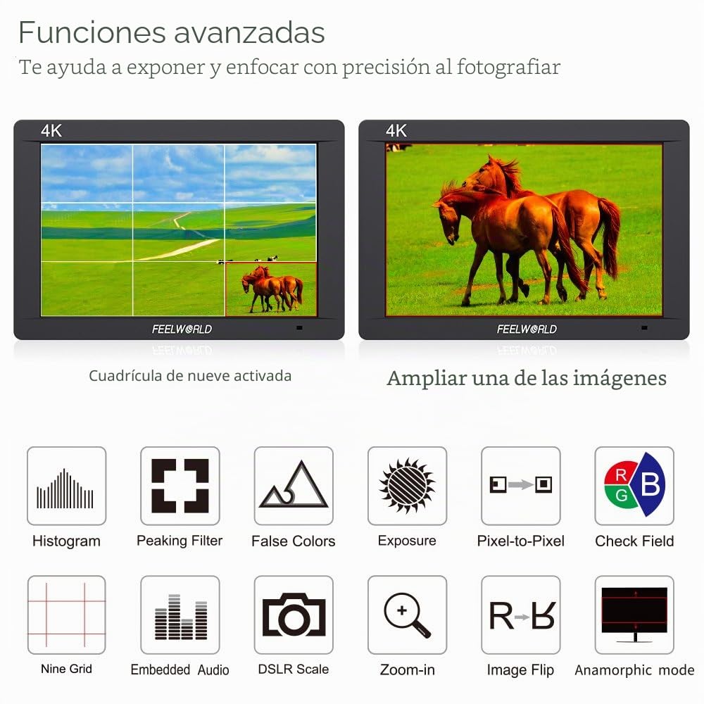 Feelworld FW703 7 Pulgadas On Cámara Field Monitor de Campo DSLR Camera Full HD Focus Video Assist 1920x1200 IPS con 4K HDMI 3G SDI Input Output Histogram