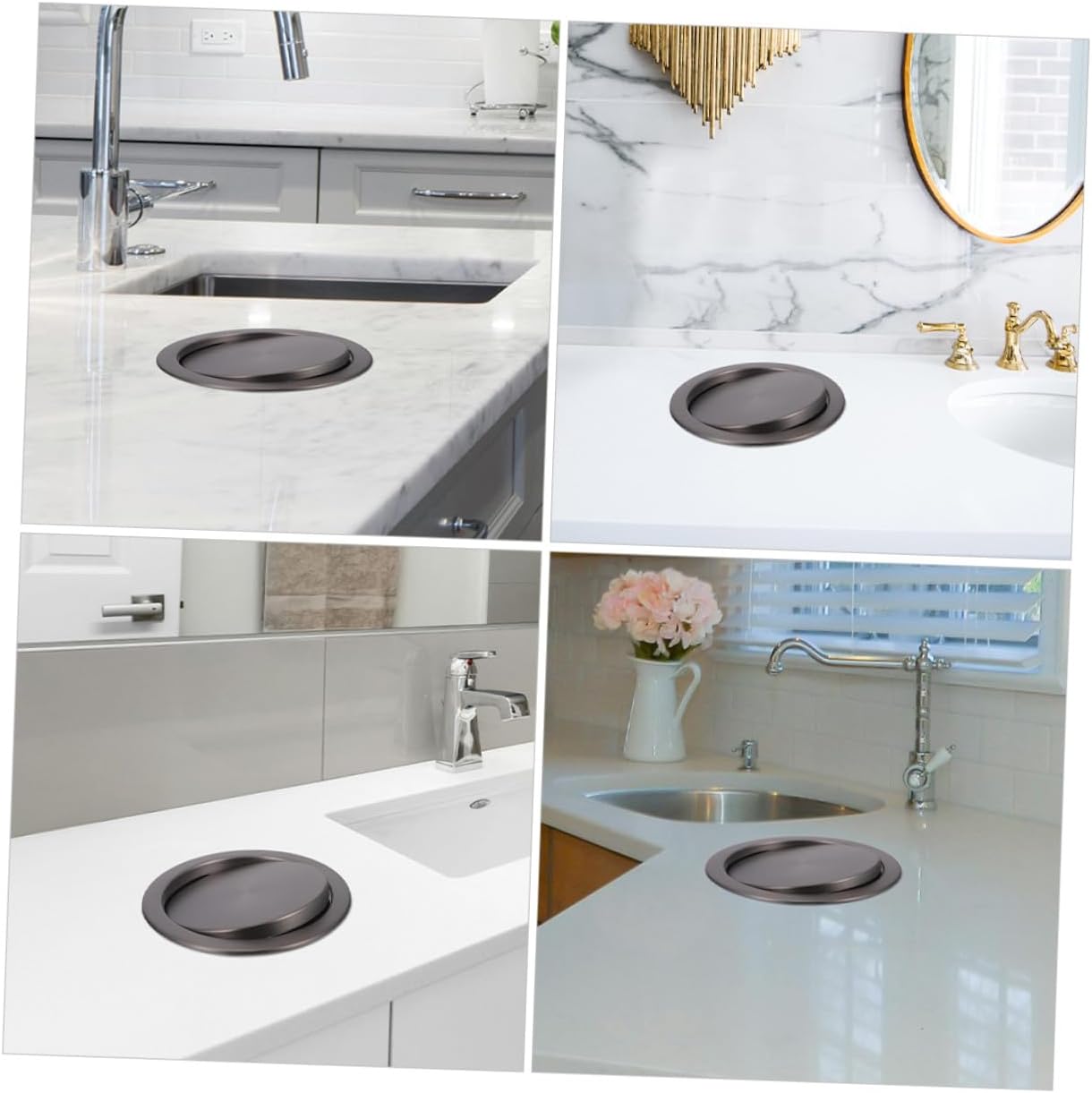 BESPORTBLE Stainless Steel Kitchen Countertop Trash Can Lid, round Recessed Built-in Flap Cover, Flush Trash Can Lid Replacement for Home Bathroom Waste Bin