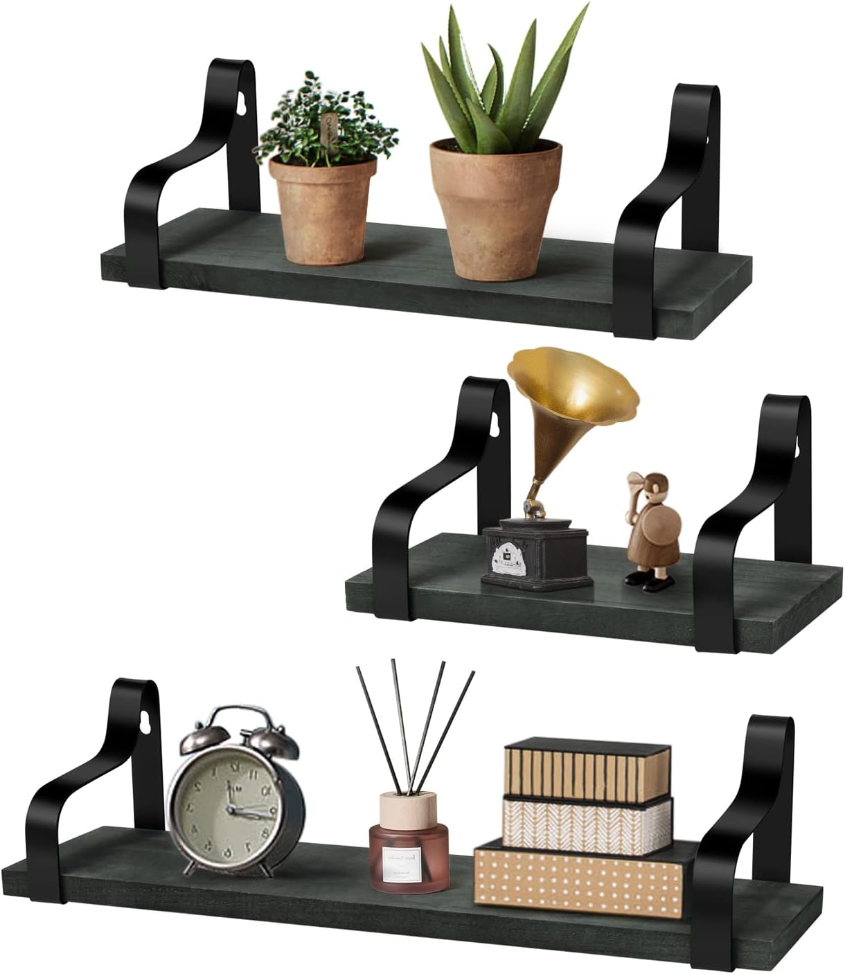 Flexzion 3Set Wall Mounted Floating Shelves Rustic Bedroom Shelves