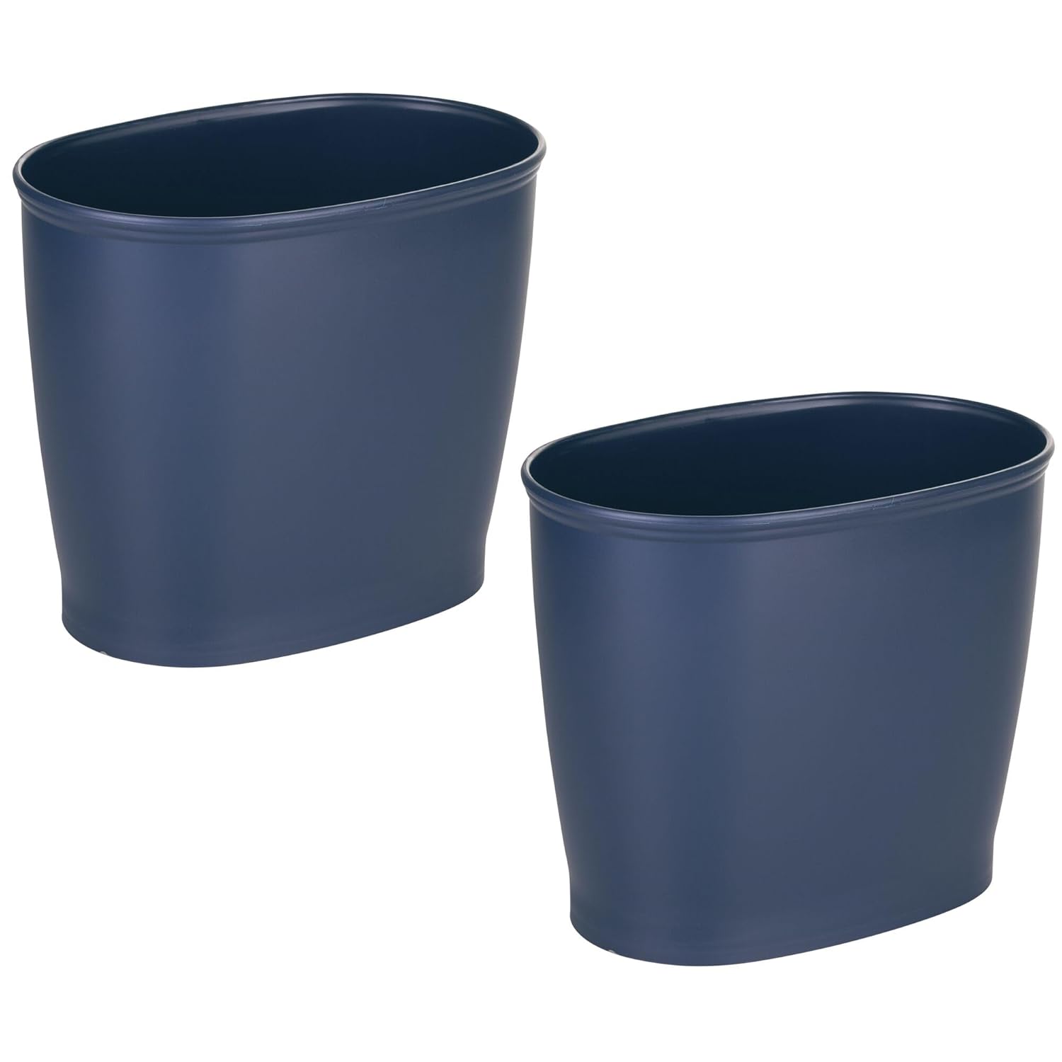iDesign Slim Plastic Bathroom Trash Can, Small Garbage Bin for Bedroom, Office, Desk, Dorm, 2-Pack, Navy Navy Pack of 2