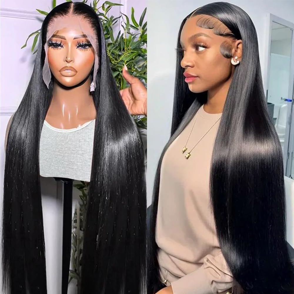 22 Inch Transparent Lace Straight Wig Human Hair Pre Plucked 13x6 Deep Part Glueless Lace Human Hair Wig With Baby Hair for Black Women 150% Density Brazilian Virgin Hair Invisible Lace Front Wigs