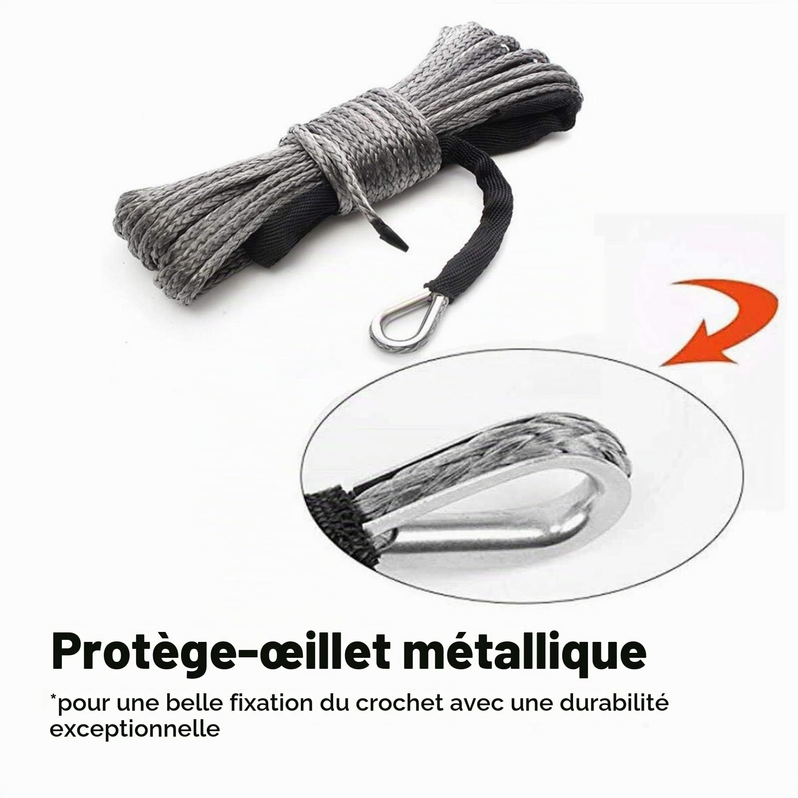Corde synthétique de 6 mm x 15 m avec gaine universelle pour ATV UTV Offroad Camion Résistance à la rupture