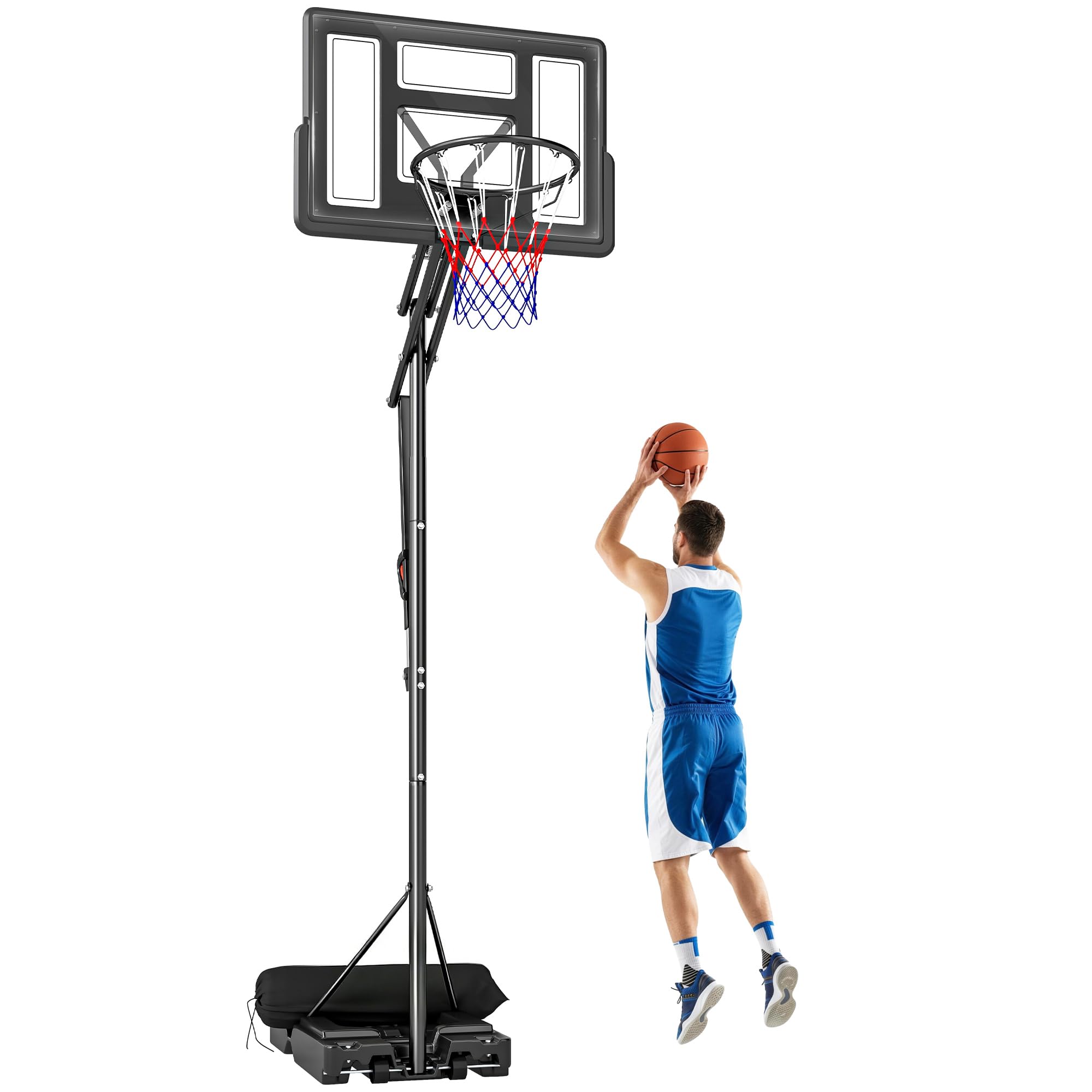 SPORTNOW Canestro Basket Esterno Regolabile in Altezza 235-305 cm, Canestro da Basket con Ruote, Base Riempibile, Sacco di Peso, Tabellone Infrangibile, Portatile per Interno Adulti Adolescenti, Nero