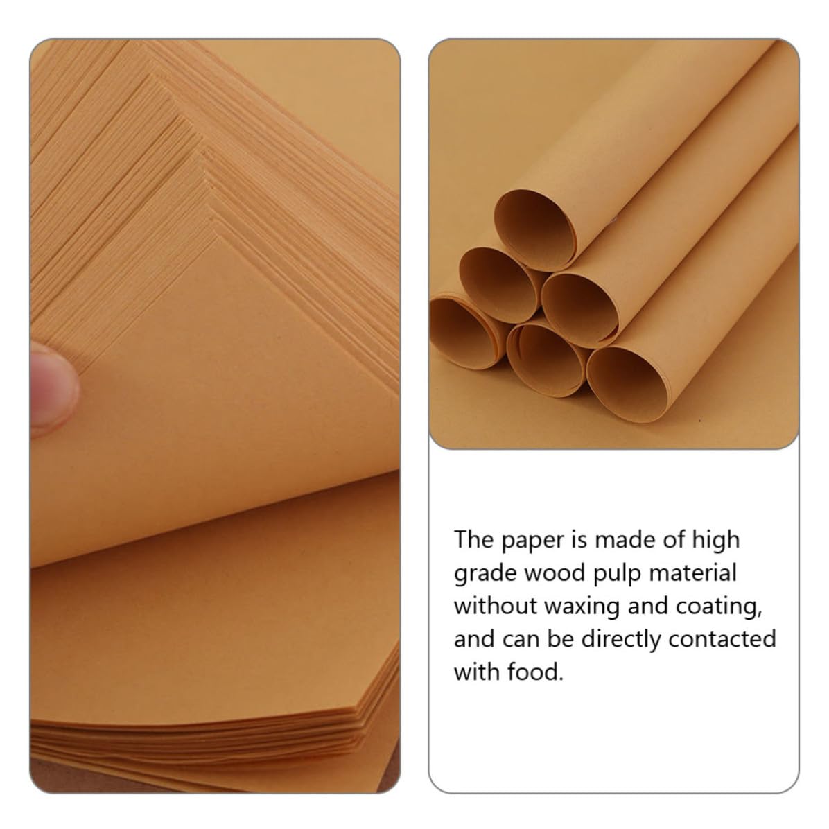 POPETPOP Papel para Envolver Alimentos Resistente Grasa, 300 Hojas de Papel Kraft de Pulpa de Madera, Contacto Directo Alimentos y Fácil de Usar para Sándwiches y Hamburguesas