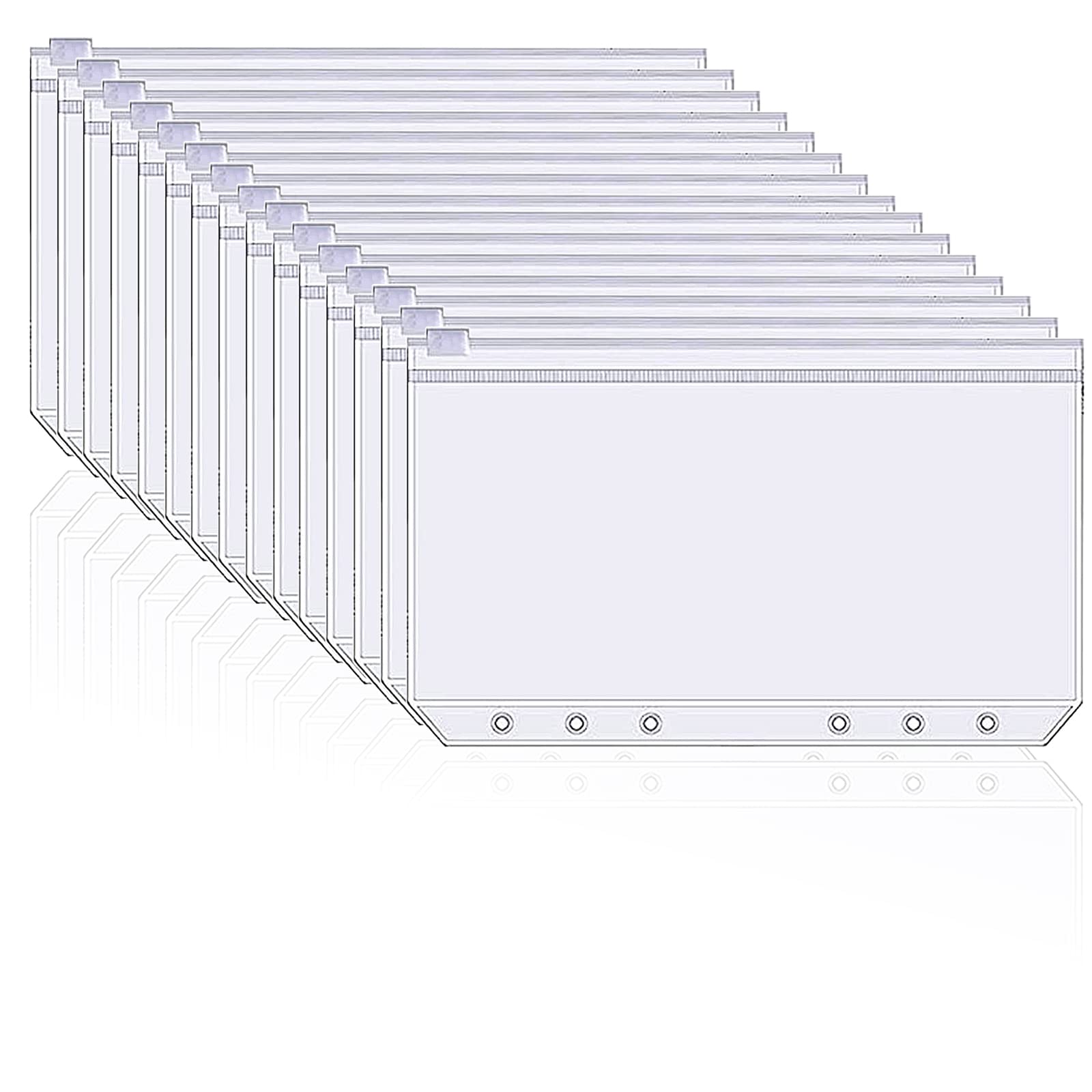 A6 Folder YUNYAN 15 Pieces Waterproof Plastic Binder Pockets A6 Binder Pockets 6 Holes Document Bag Loose Leaf Pockets Zip Bag for Documents Notebooks Cards