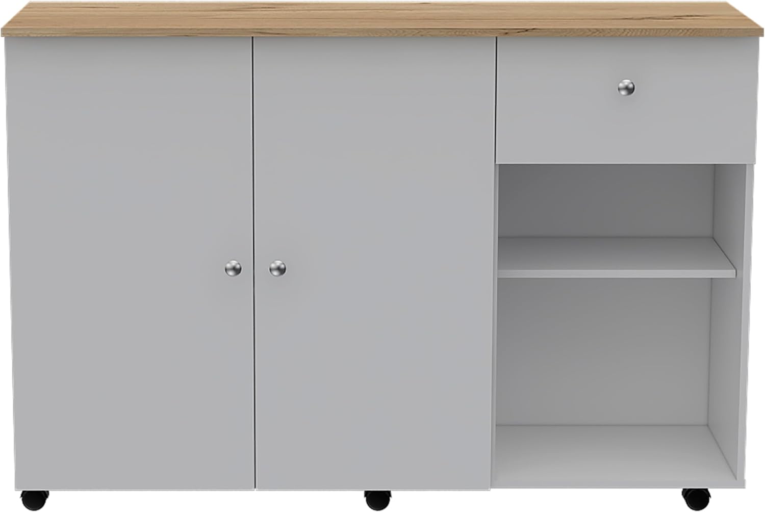 Tuhome Kitchen Island Cart Victoria with Four Interior Shelves, One Drawer, Double Door Cabinet, Six Casters for Easy Mobility, Ideal for Kitchens and Dining Rooms