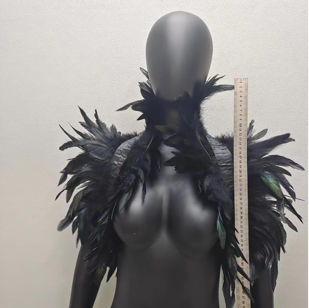 Poignets En Plumes Gothiques Et Cape D'Épaules Naturelles - Accessoires Costume Halloween Cosplay Pour Femmes