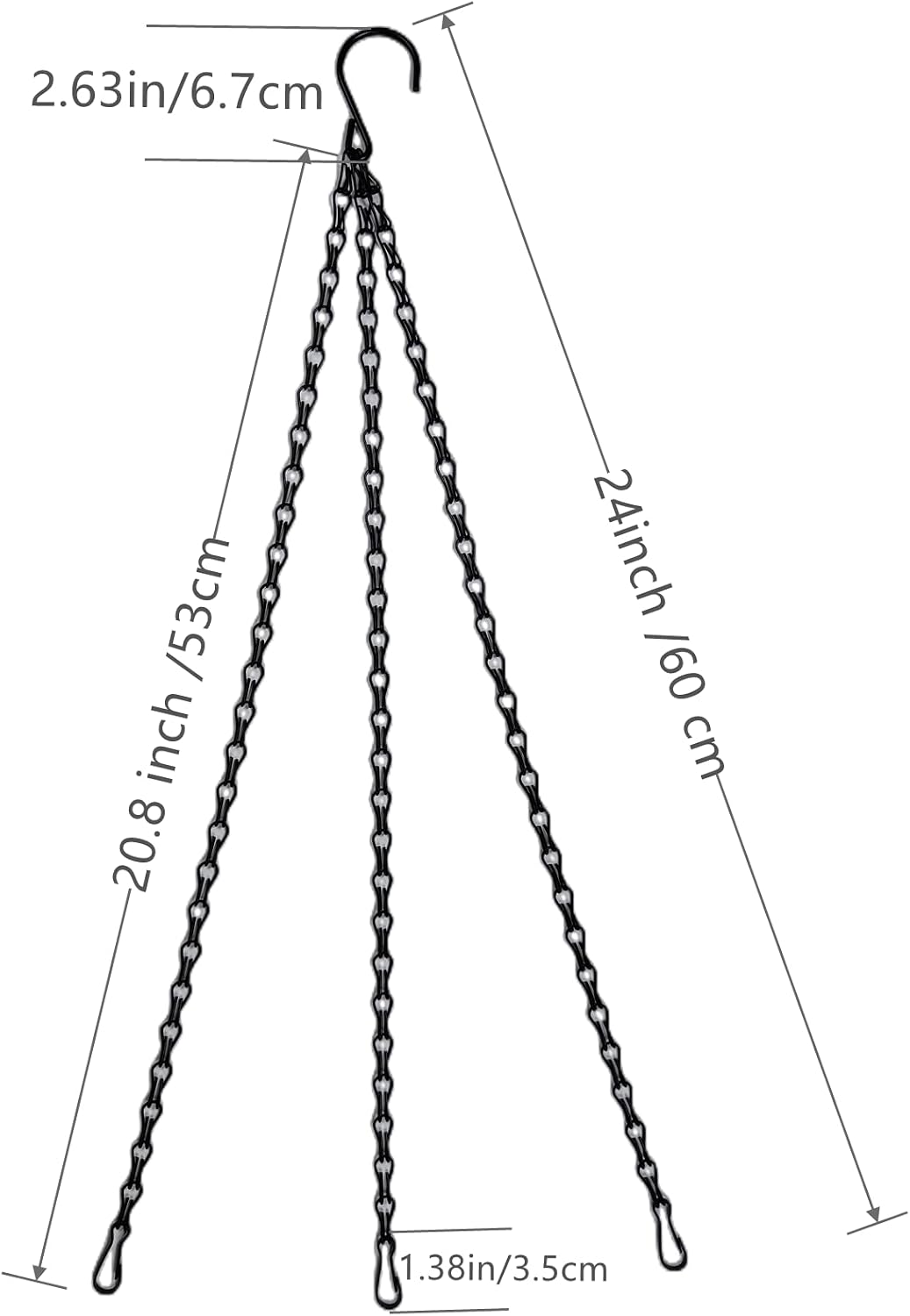 DETONY 6 Sets 24 Inches Hanging Chains for Planters Bird Feeders Black Hanging Baskets Chain Flower Pot 3 Point Garden Plant Hanger Chain
