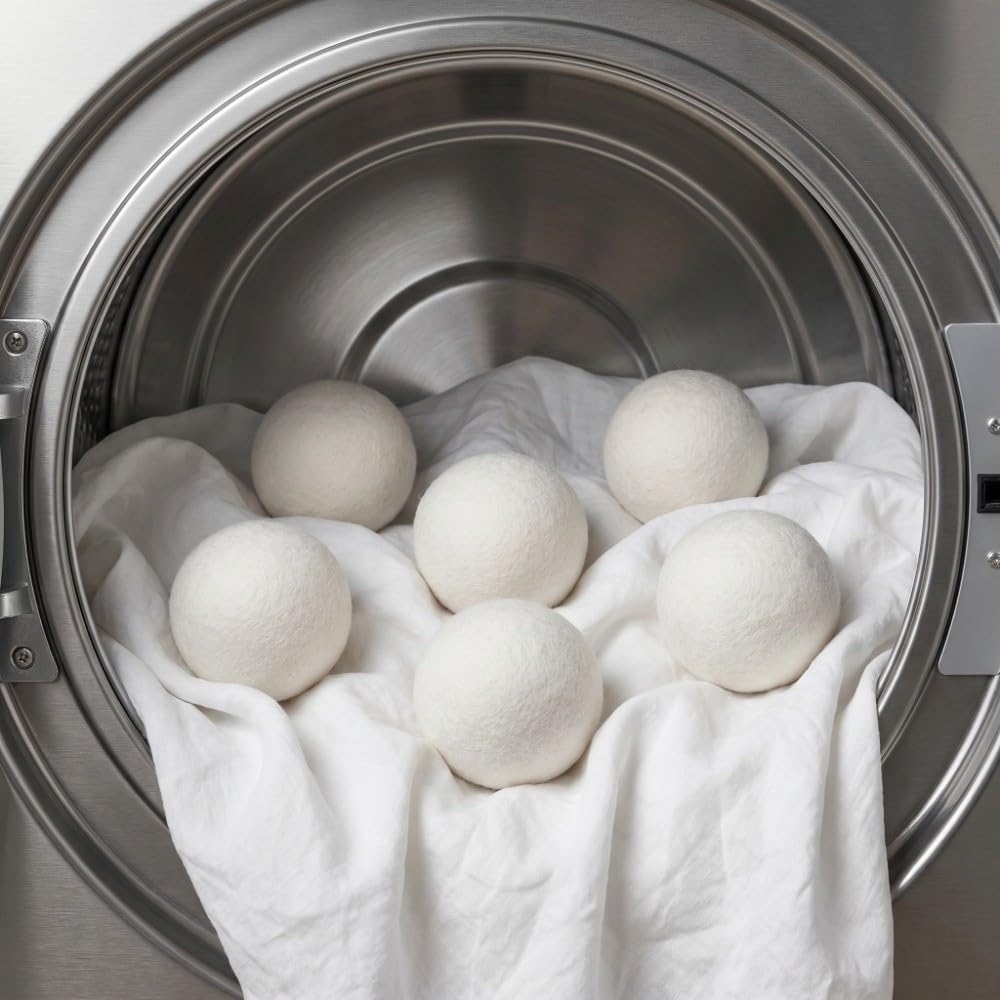 6Pcs White Wool Laundry Dryer Balls Reusable Laundry Fabric Softener Balls Anti Static Wrinkle Reducing Clothes Drying Felt Balls
