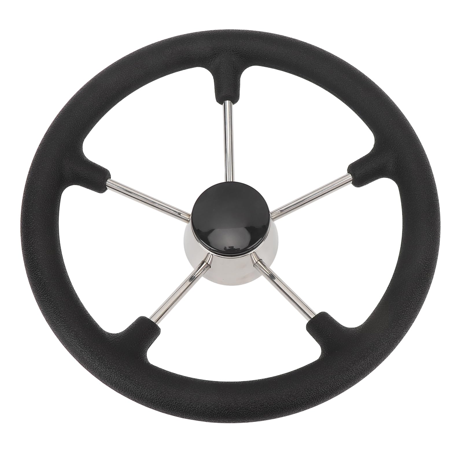 Boat Steering Wheel, 13-1/2 Inch 5 Spoke Stainless Steel Marine Steering Wheel with PU Foam Grip and Center Cap, Yacht Steering Wheel for Boats Yachts Speedboats Ships
