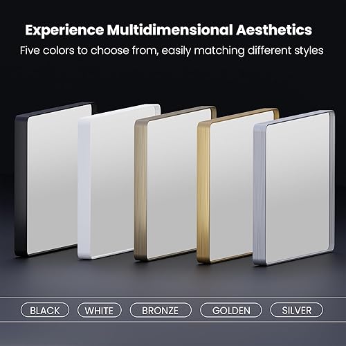 Miniatura 7 de JISOSO Espejo rectangular de baño plateado de 60 x 36 pulgadas, espejo de pared con marco de metal, espejos colgantes para dormitorio, sala de