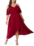 Womens Plus Size Cold Shoulder Dress Short Sleeve Ruffle Summer Sundress High Low Flowy Maxi Long Dresses