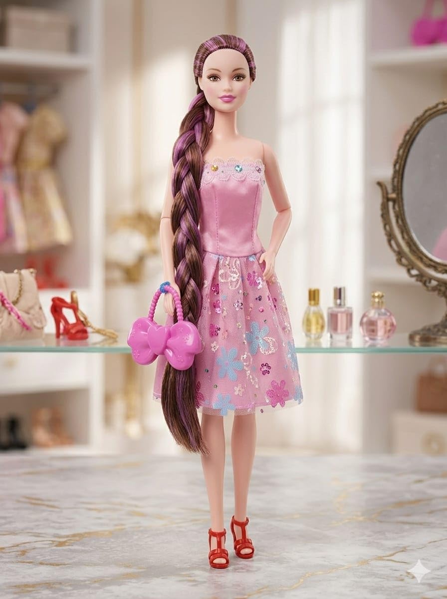 Niku Fashion Doll Pink Dress with Floral Print-image-21