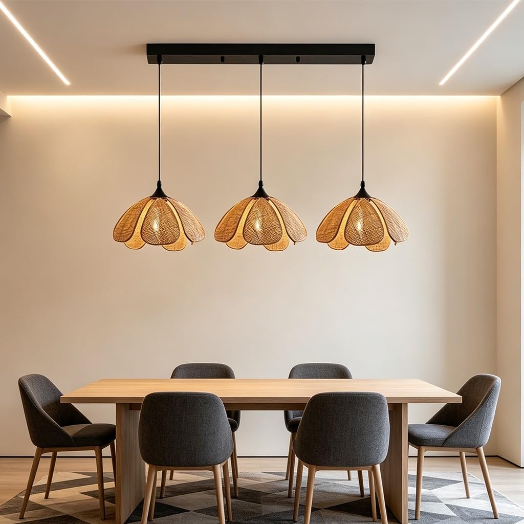 Wisząca Lampa Boho Naturalny Rattan Ręcznie Pleciona Wisząca Lampa E27 120cm Regulowana Wysokość Lampa Sufitowa 3 Rozmiary Jadalnia Salon Sypialnia Kuchnia Kawiarnia Hotel(N-rectangular chassis)