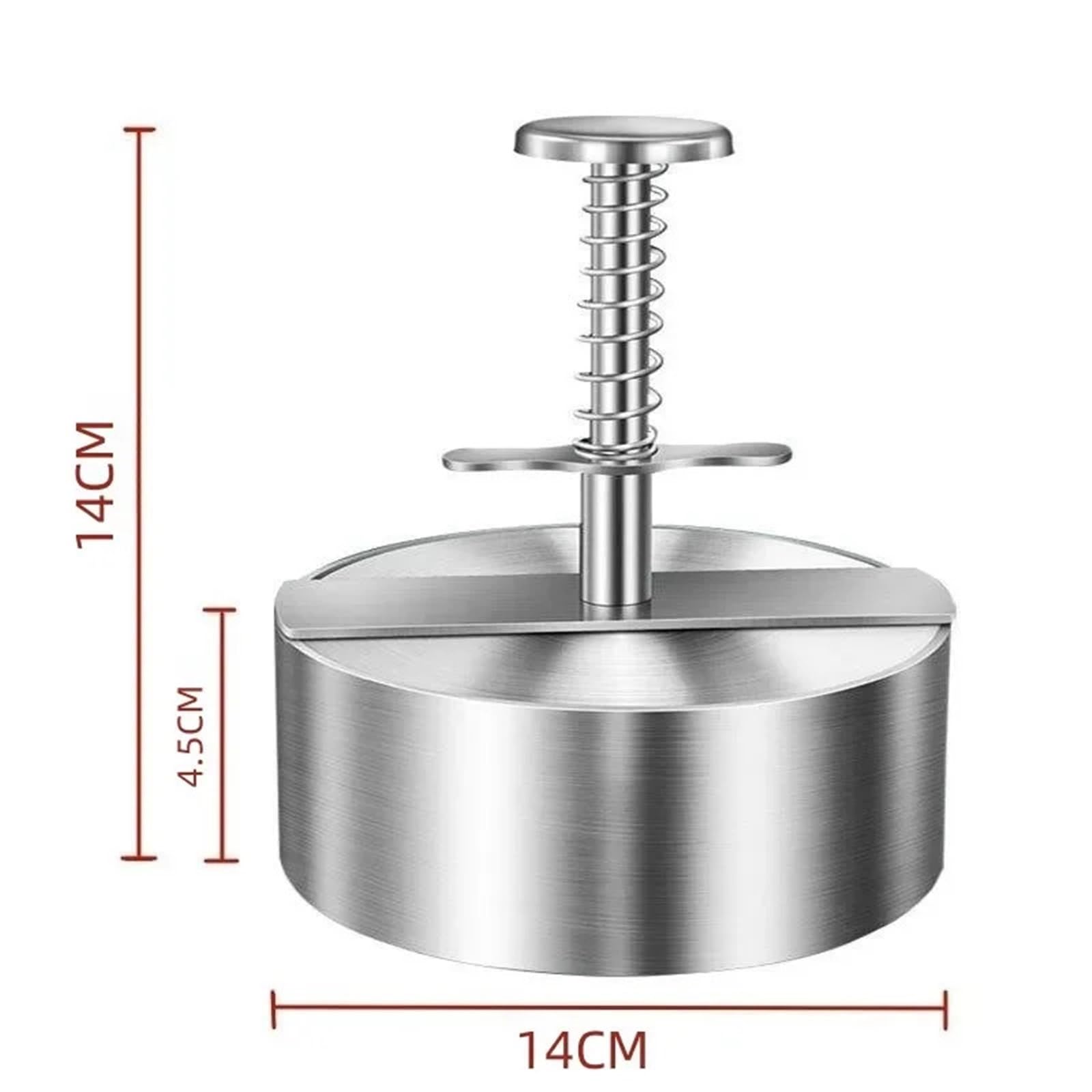 Antihaft-Hamburger-Form, Runde Antihaft-BBQ-Burgerpresse aus 304 Edelstahl, manuelle Dicke, verstellbar von 8–14 cm(Diameter 14 cm)