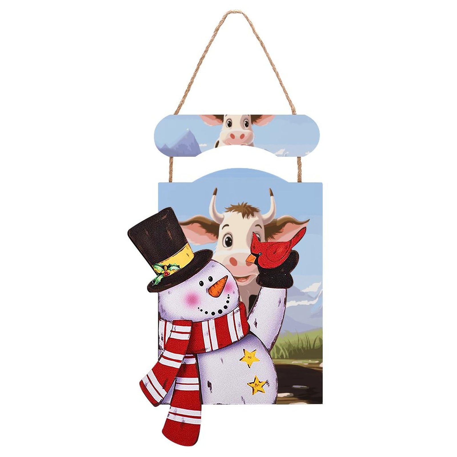 Bonhomme de neige de Noël en bois suspendre deco vache pour sapin et porte