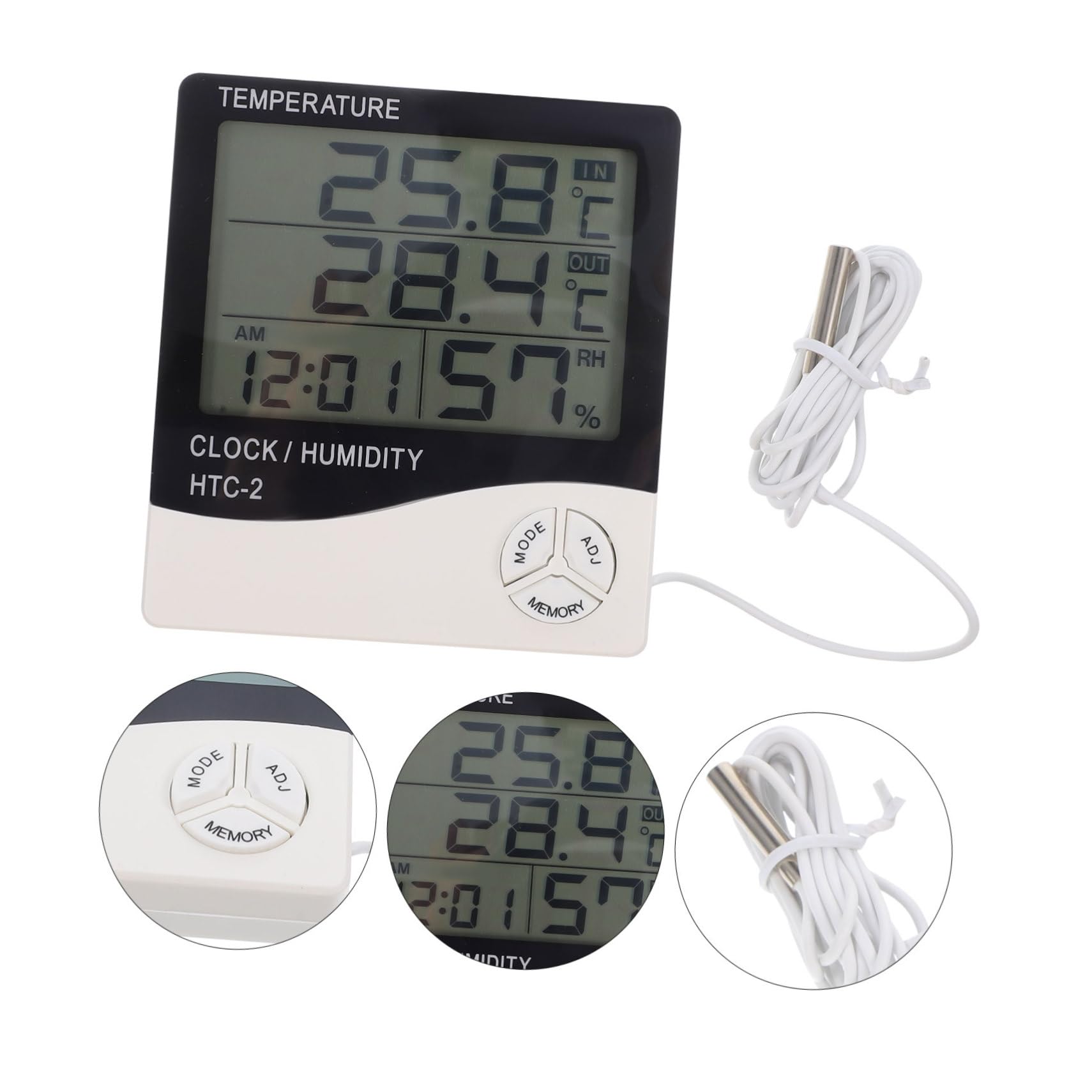 BESPORTBLE 3pièces Thermomètre Numérique Lcd Avec Hygromètre Intégré Pour Aquariums Et Terrariums Mesure De Température Et Humidité Réel Affichage Et Fonction Horloge Modèle Pile