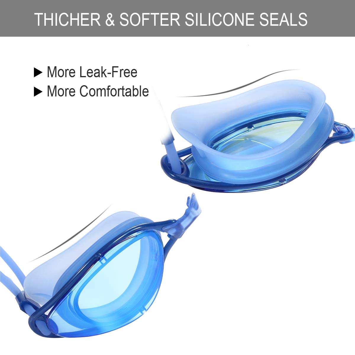 Poxas Lunettes de natation effet miroir, sans fuite, anti-buée, protection UV avec étui de protection gratuit pour adultes, hommes, femmes, enfants (verres miroir bleu/bleu)
