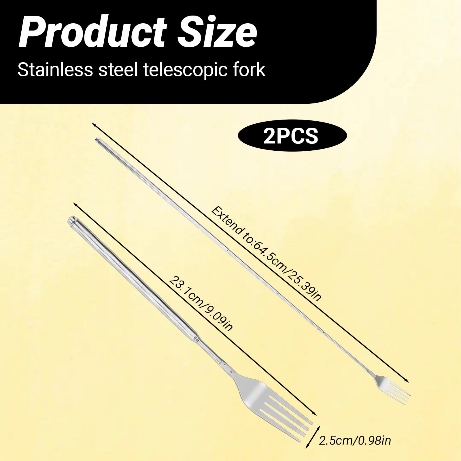 2 PCS Extendable Fork, Telescopic Stainless Steel Long Fork Set, Adjustable 8.7–25.4 Inch Retractable Forks for BBQ Outdoor Dining Travel Picnic Fruit Dessert — view 3