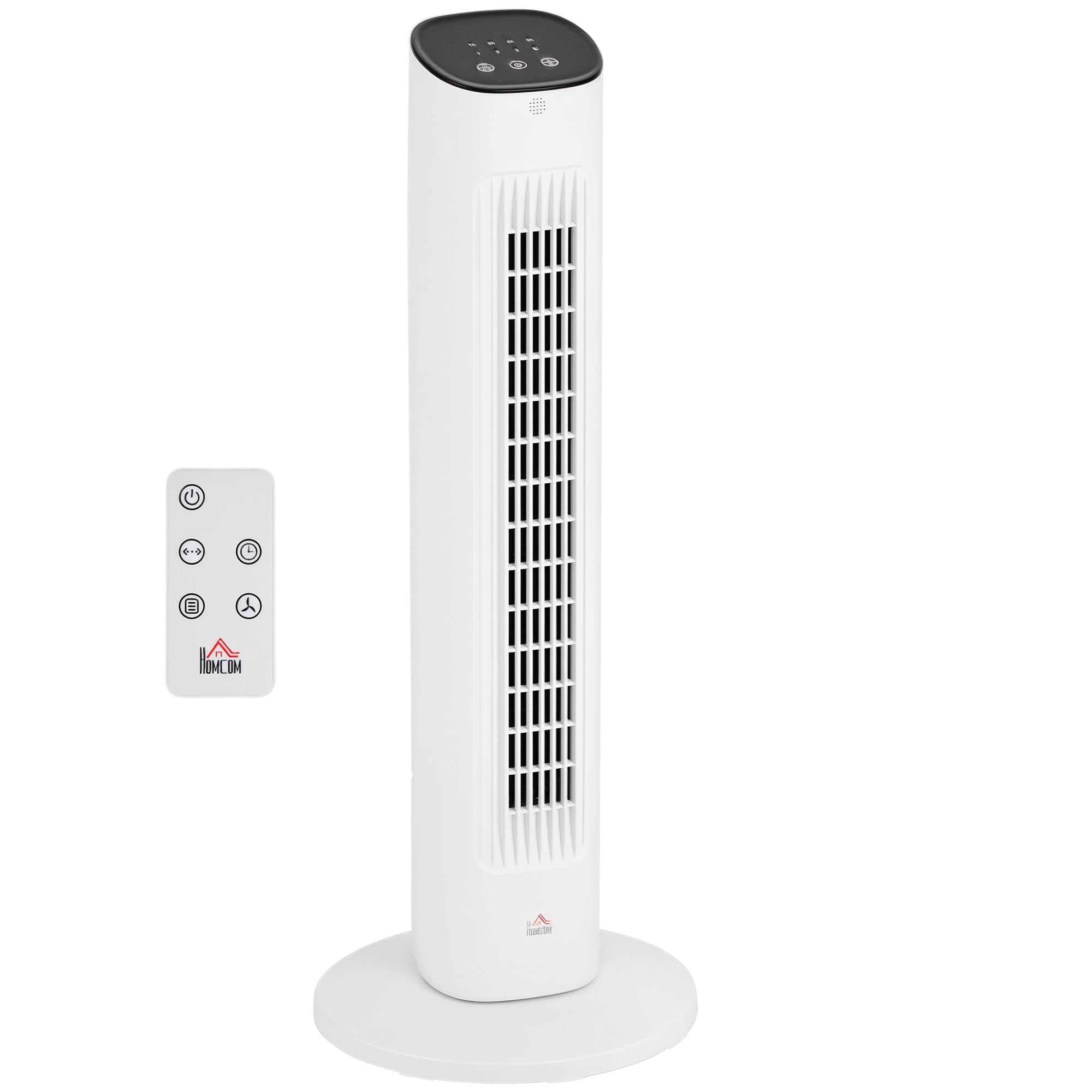 HOMCOM Ventilatore a Torre con Telecomando e 3 Velocità, Ventilatore a Colonna con Timer 15 Ore, Oscillazione e Modalità Silenzioso, Bianco
