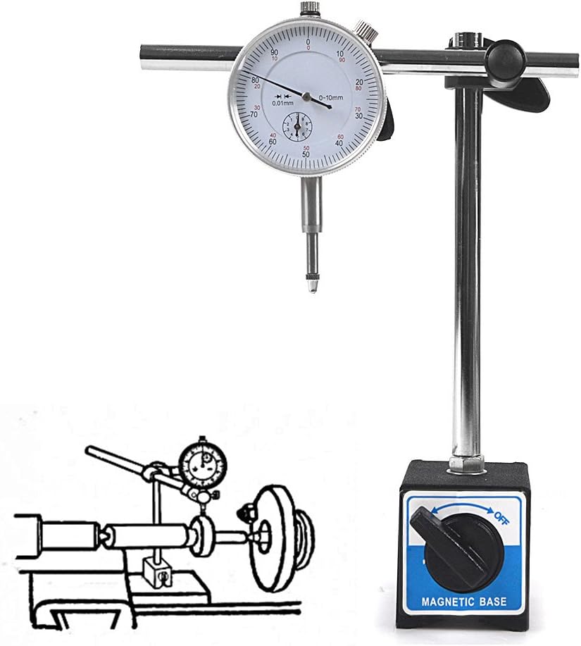 Reelva Dial Test Indicator DTI Gauge + Base Stand High Accuracy 010MM Precision Metric