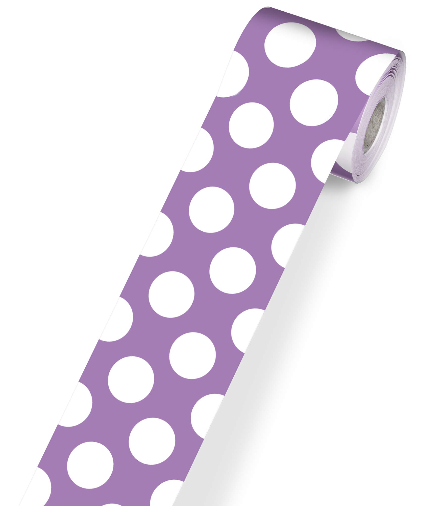 Schoolgirl Style Straight Polka Dot Bulletin Board Border—Rolled Purple