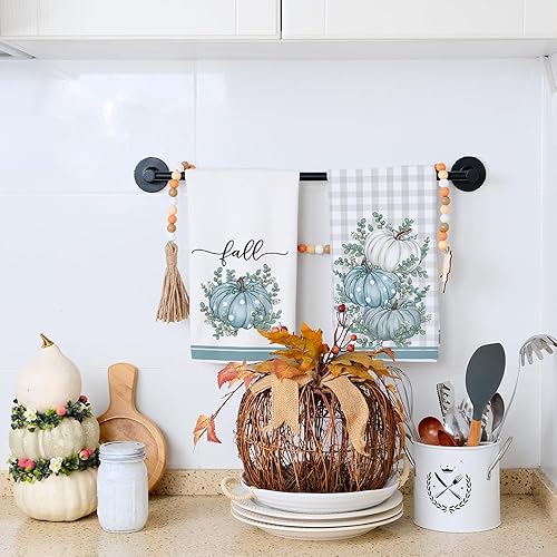 Miniatura 10 de ARKENY AD118 - Juego de 2 paños de cocina de otoño, color naranja, calabaza, gris, búfalo, 18 x 26 pulgadas, decoración del hogar de granja