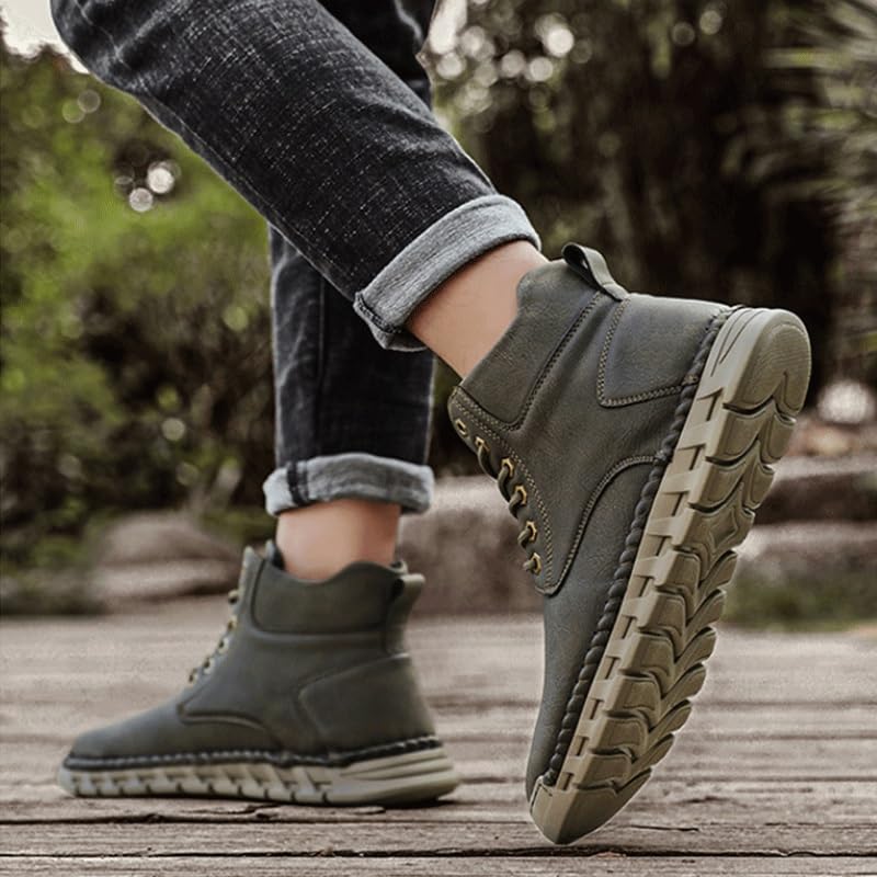 Shoes Men's Warm High-top Non-slip Leather Boots Comfortable Thick-soled Lace-up Oxford Shoes Men Versatile Casual Shoes for Travel Outdoor Activities(Gray,9)3