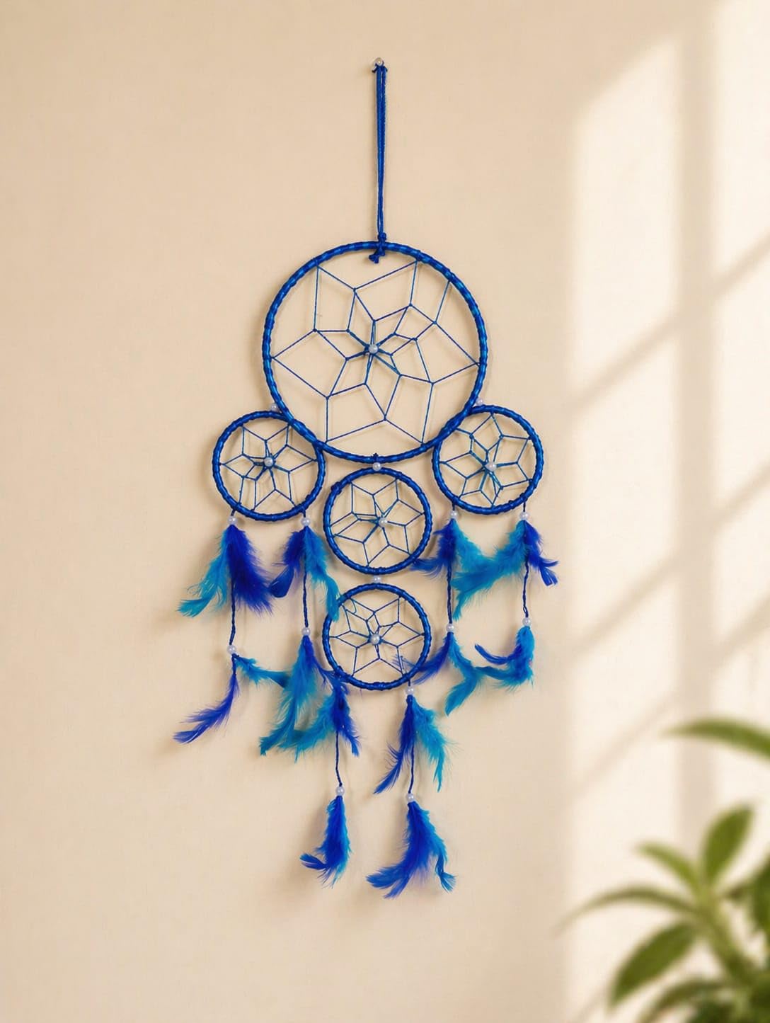 Handmade Blue Dream Catcher Wall Hanging with Feathers | Boho Home Decor | Dream Catcher for Bedroom, Living Room, Car & Gift Purpose-image-43