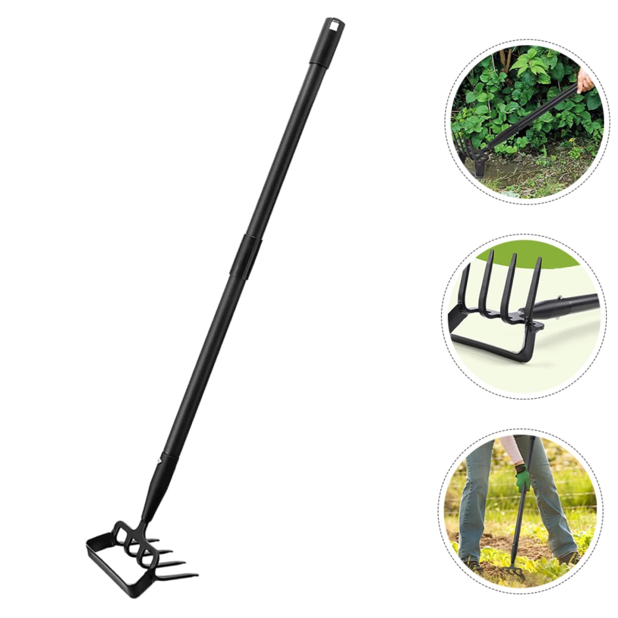 SHINEOFI Azada de Jardín Herramienta de Jardinería y Rastrillo Manual de Acero Inoxidable Resistente y Multifuncional para Deshierbe y Excavación para Huerto Exterior