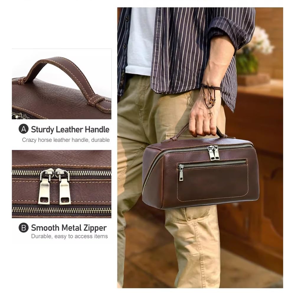 Borsa da Viaggio da Toilette da Uomo in Pelle – Kit da Barba Fatto a Mano, Spazio spazioso e Maniglia for Il Trasporto – Borsa da Viaggio in Pelle for Uomo e Donna