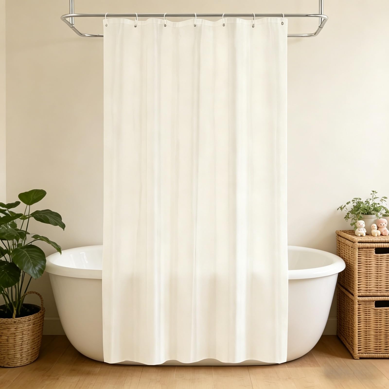 Rideau de Douche 190 x 100 cm Tissu Polyester Rideau Douche Anti Moisissure sans Percage pour Salle de Bain, Baignoire, Blanc