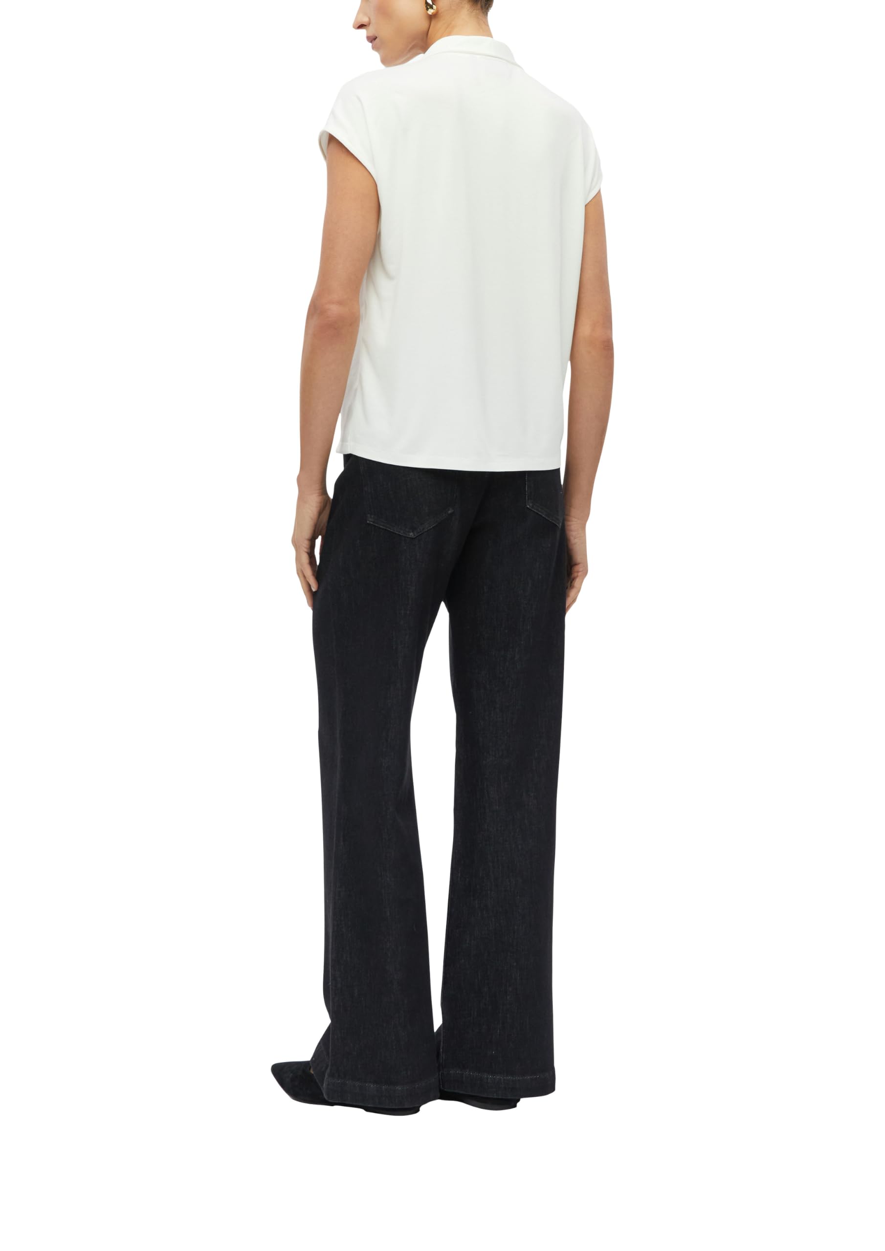 s.Oliver Damen T-Shirt – Regular Fit, V-Ausschnitt, Jersey mit Satin-Blende, überschnittene Schultern