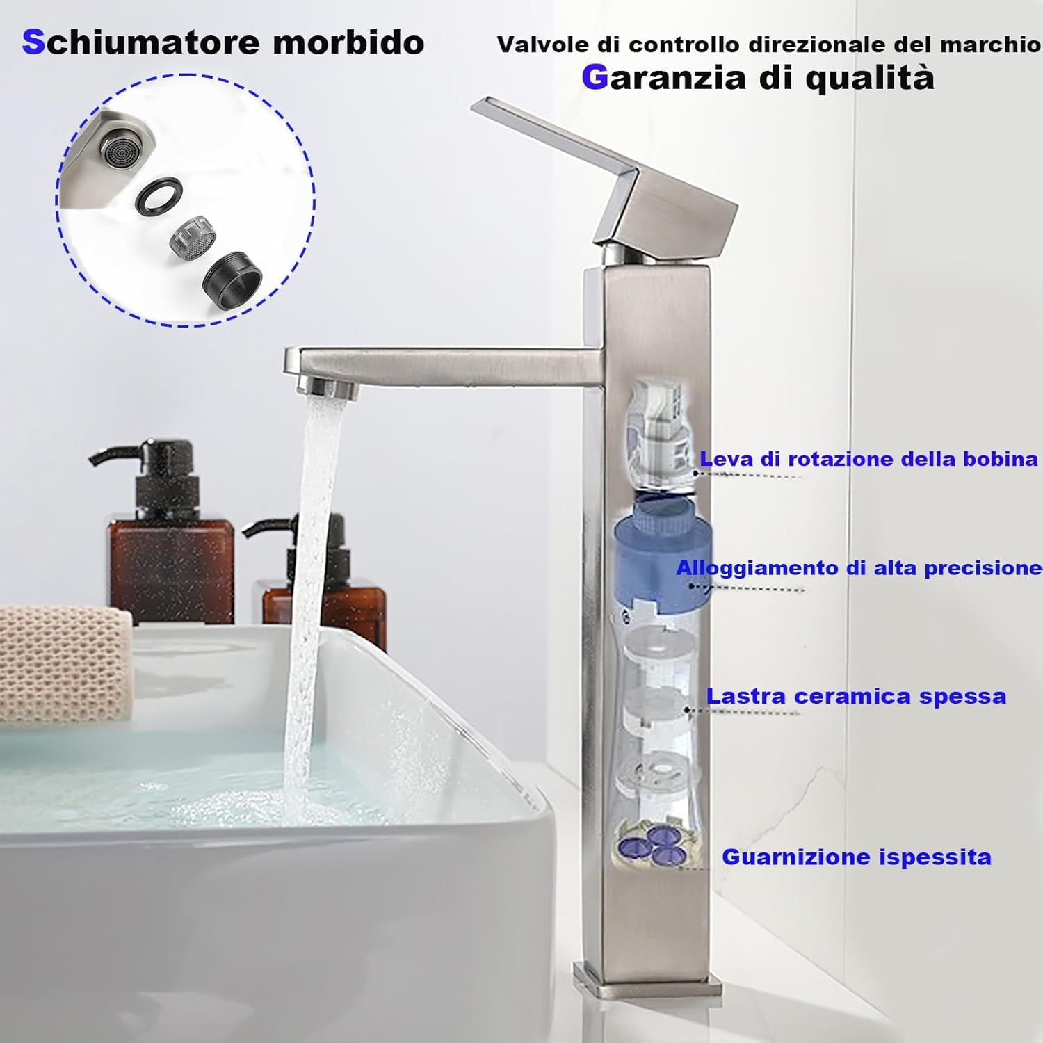 XWIHTR rubinetto di miscelazione in acciaio inox caldo e freddo di alto stile, antigoccia con miscelatore monocomando silenzioso per bagno, lavabo, piccola cucina (spazzolato-h)
