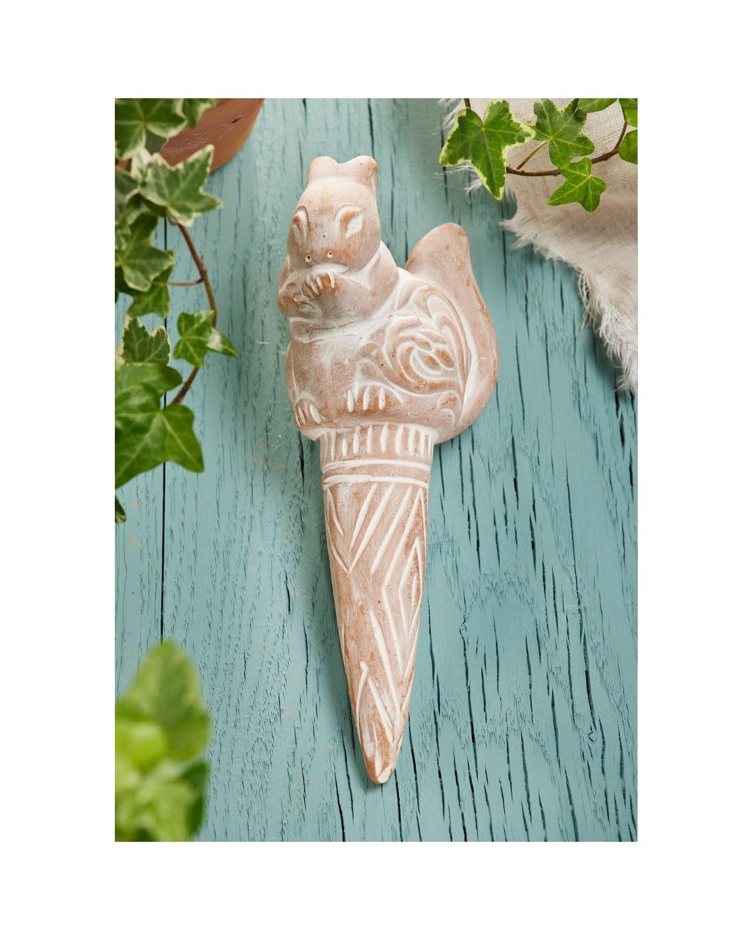 Ethimaart Terracotta Squirrel Watering Spike, Automatic Plant Watering, Indoor Outdoor Ceramic Planter Aid, Garden Art Decor, Eco Friendly, Handcrafted 5 x 8 x 19cm